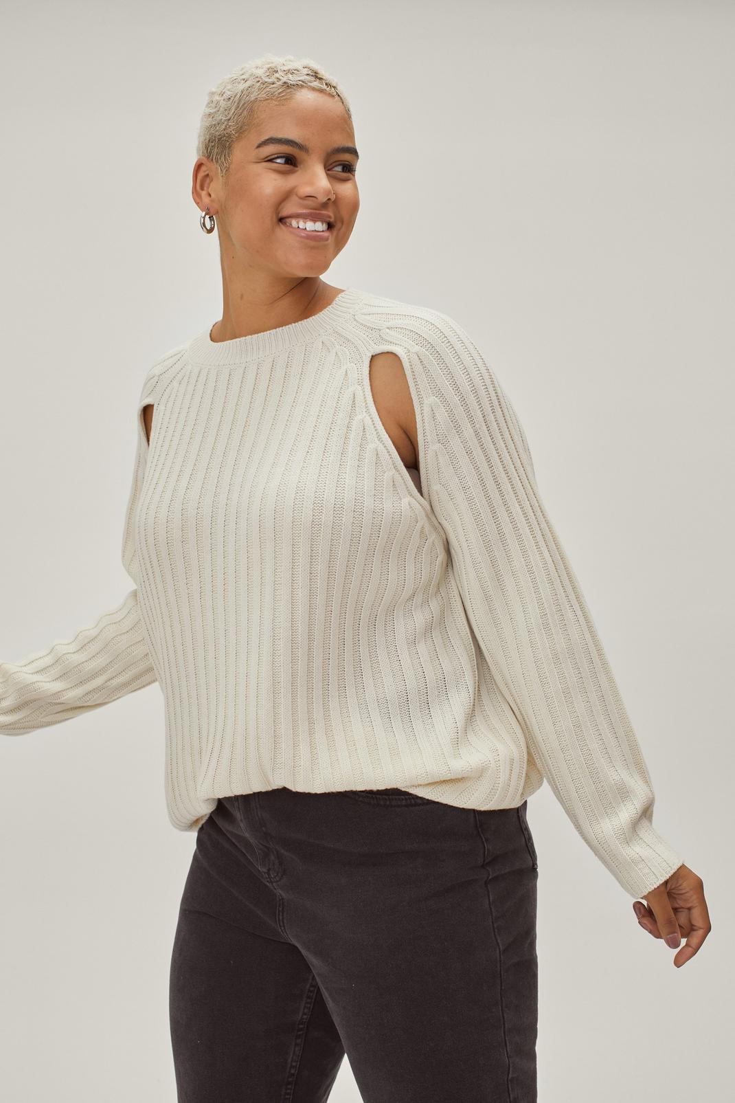 150 Plus Size Cut Out Ribbed Jumper image number 1