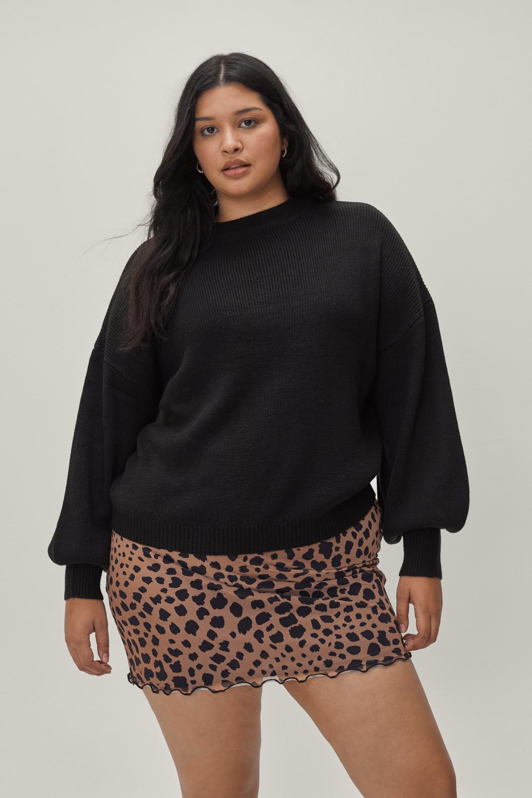 Plus Size High Neck Balloon Sleeve Jumper image number 1