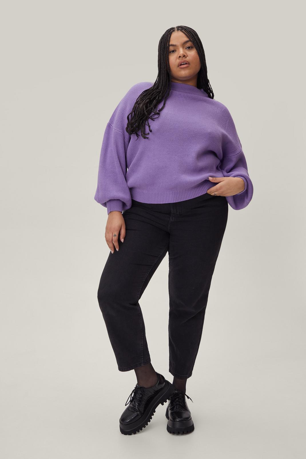 156 Plus Size High Neck Balloon Sleeve Jumper image number 2