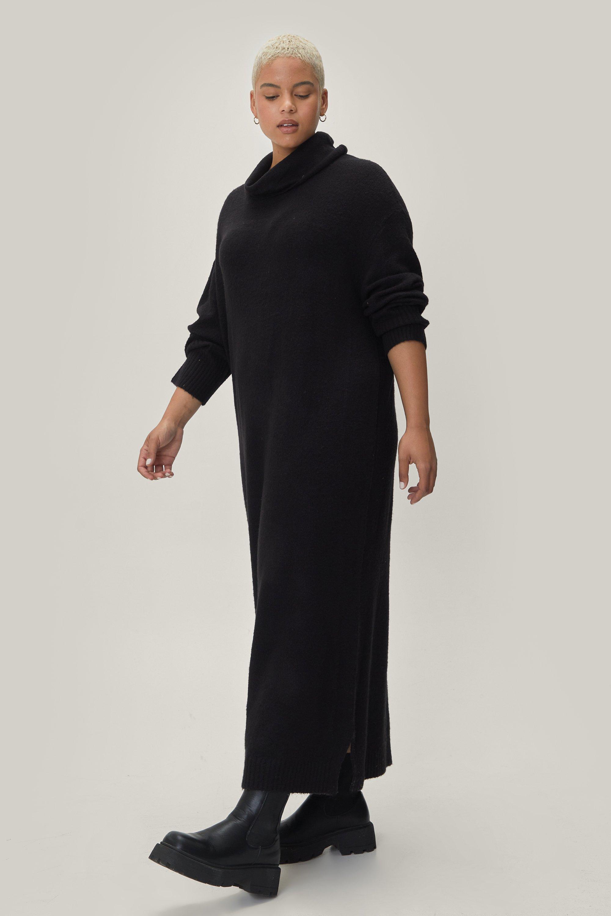 Plus Size Roll Neck Midi Knitted Dress