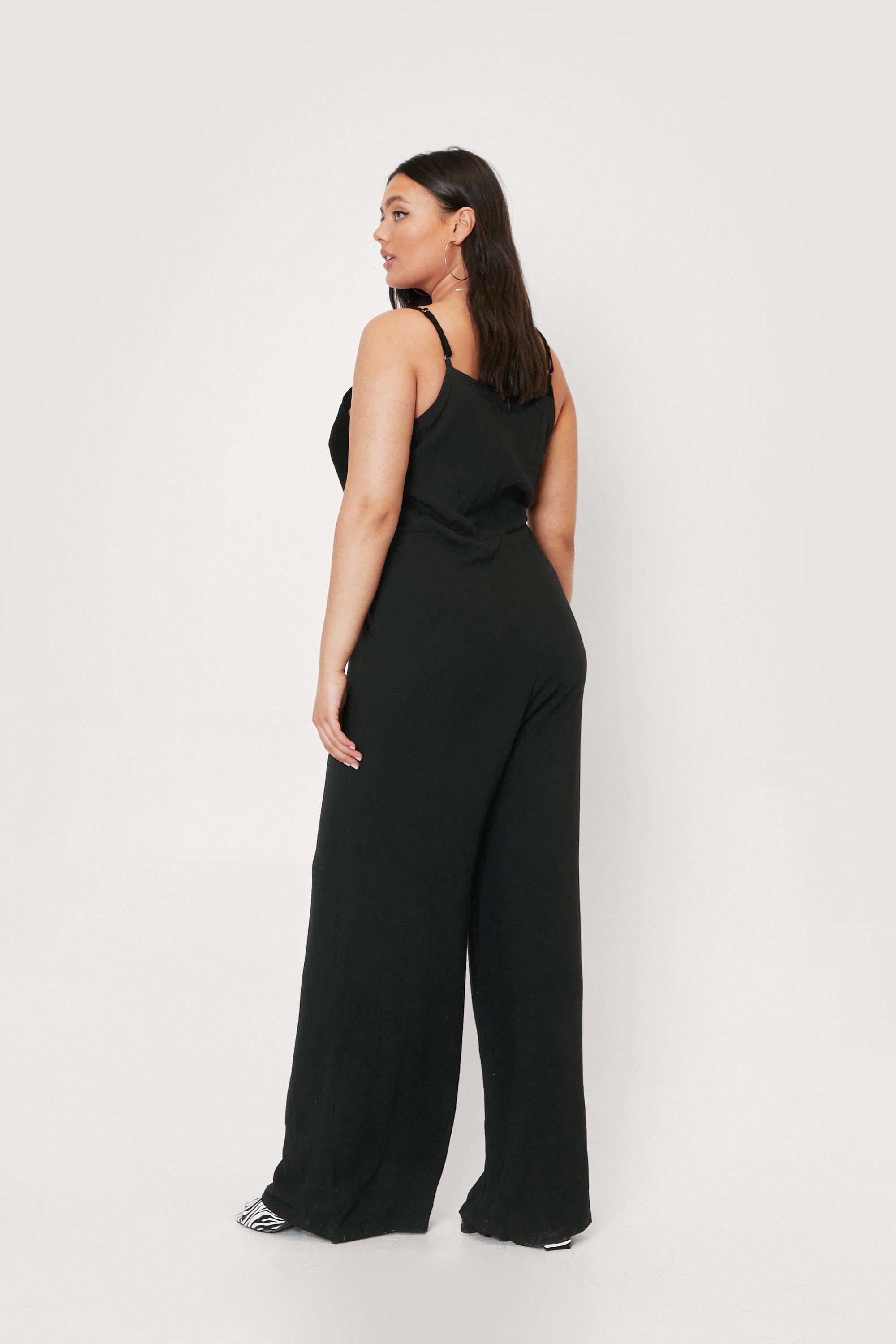 Plus Size Linen Look Wide Leg Jumpsuit