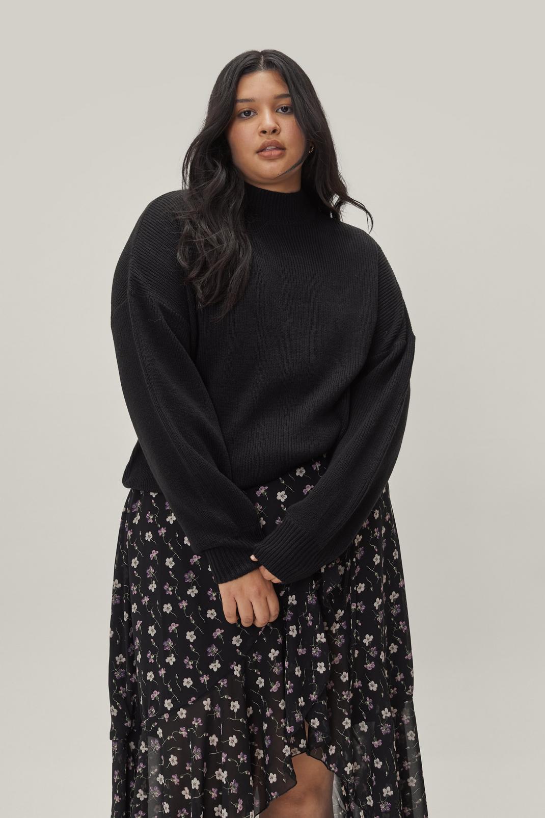 Black Plus Size High Neck Knitted Sweater image number 1