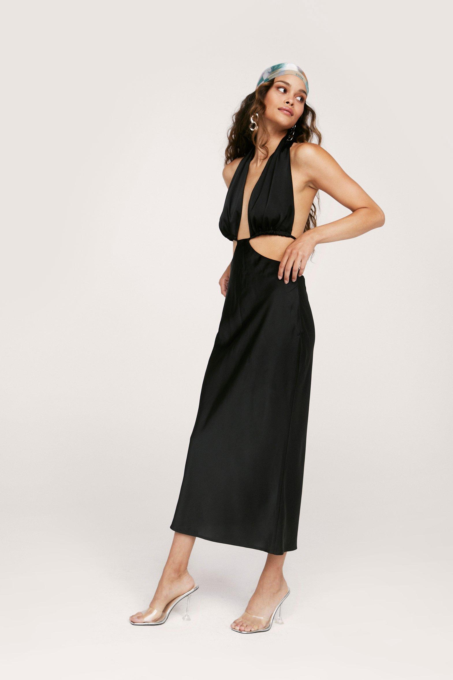 black halter slip dress