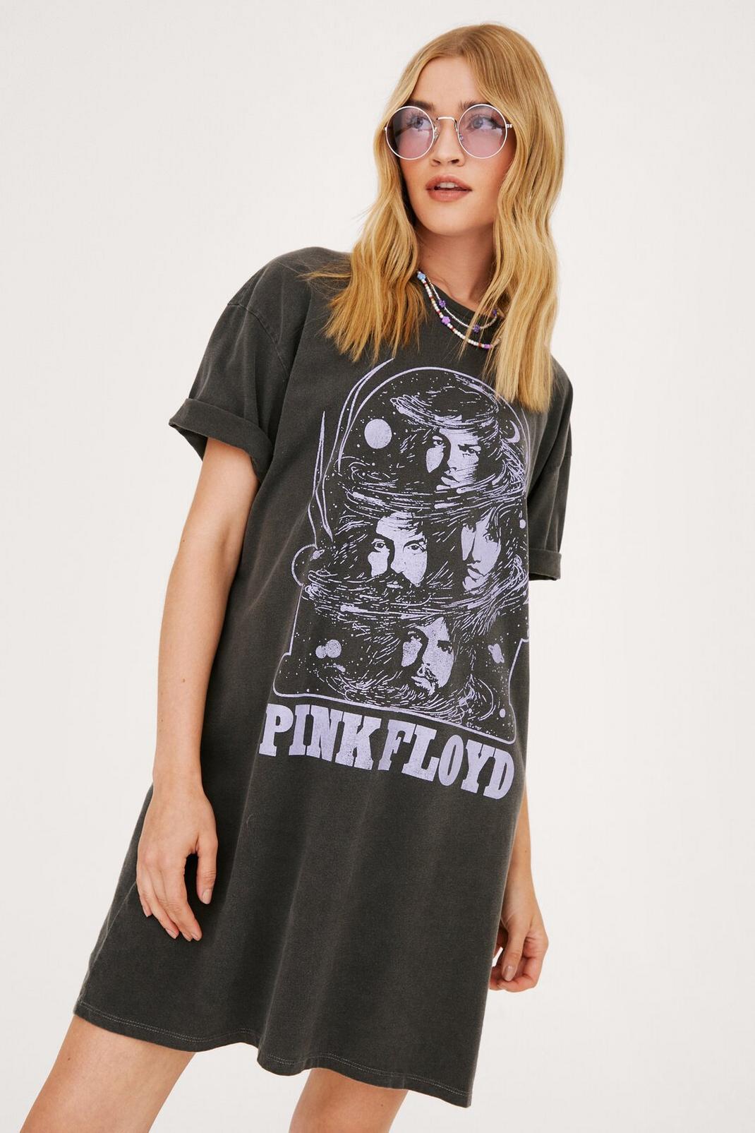 Grey Acid Wash Pink Floyd T-Shirt Dress image number 1
