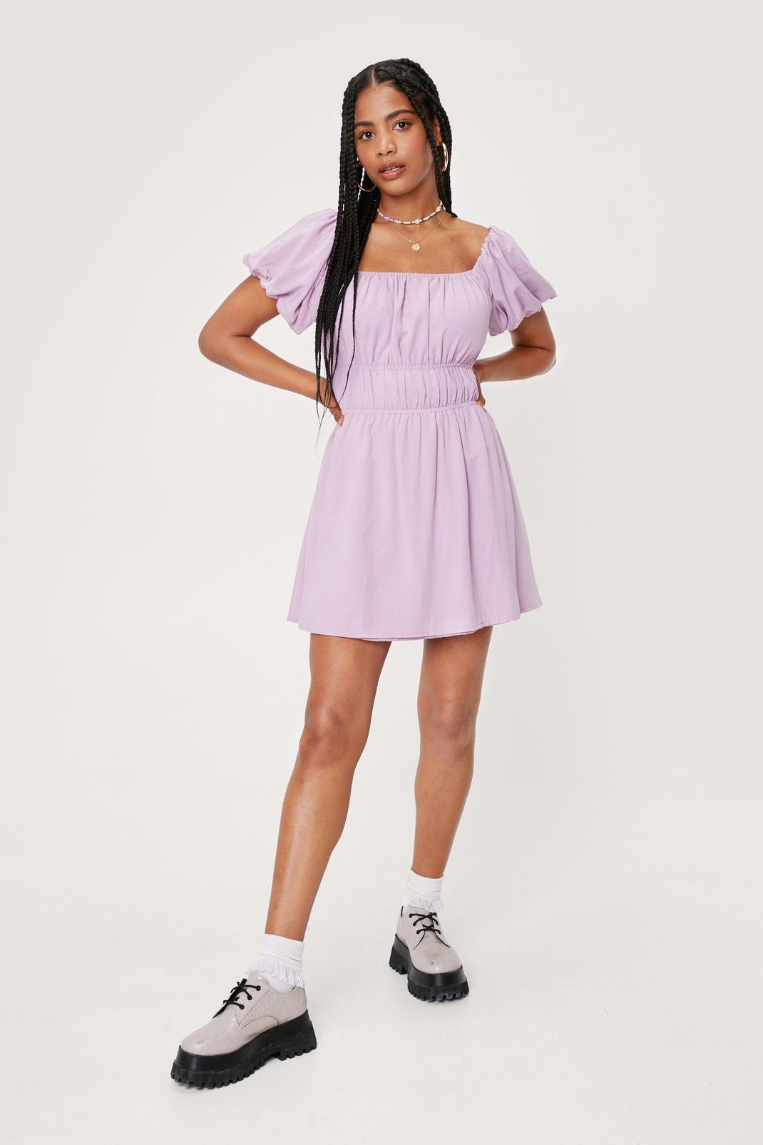 Lilac Shirred Waist Mini Tea Dress image number 1