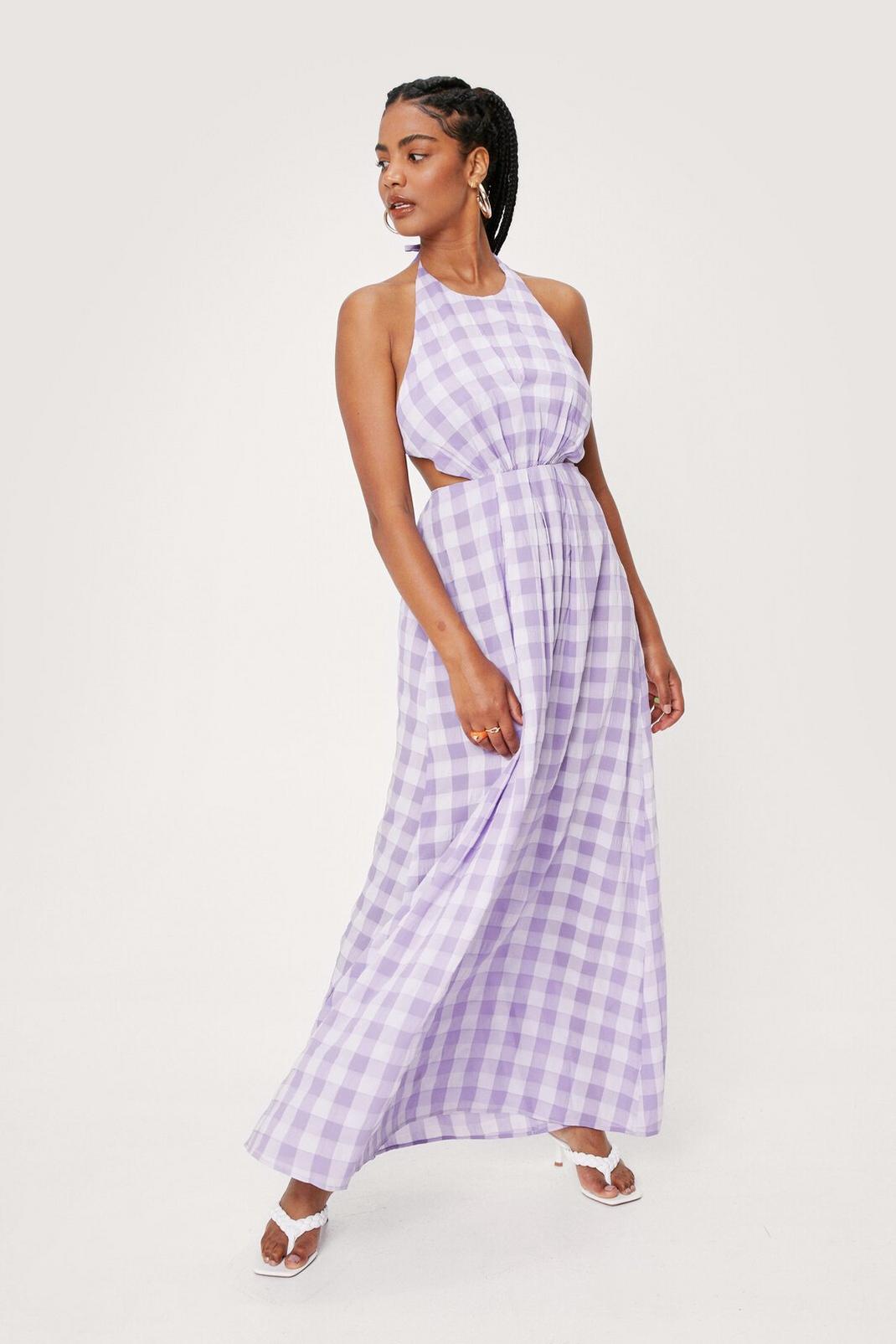 Lilac Jumbo Gingham Halter Maxi Dress image number 1