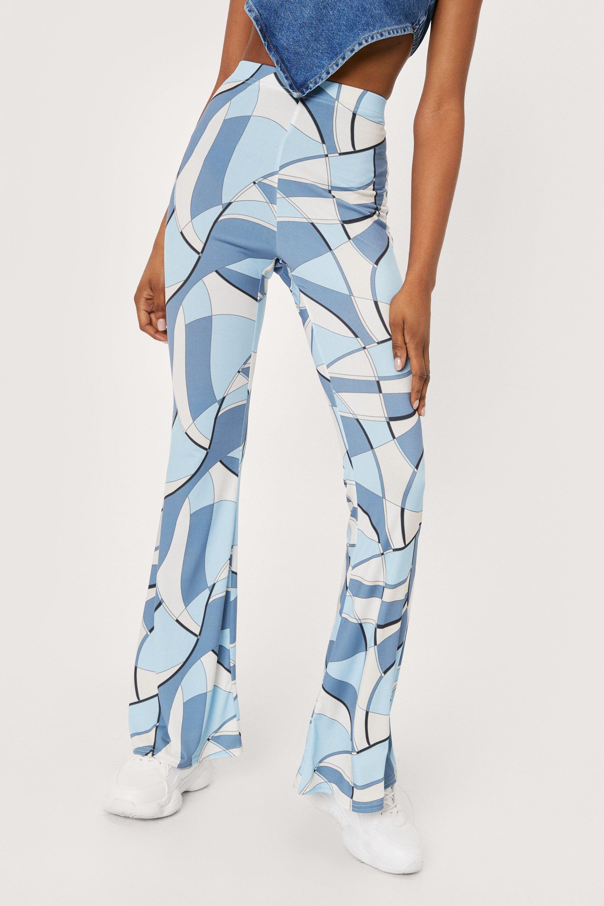 Abstract Print Colorblock Flare Pants