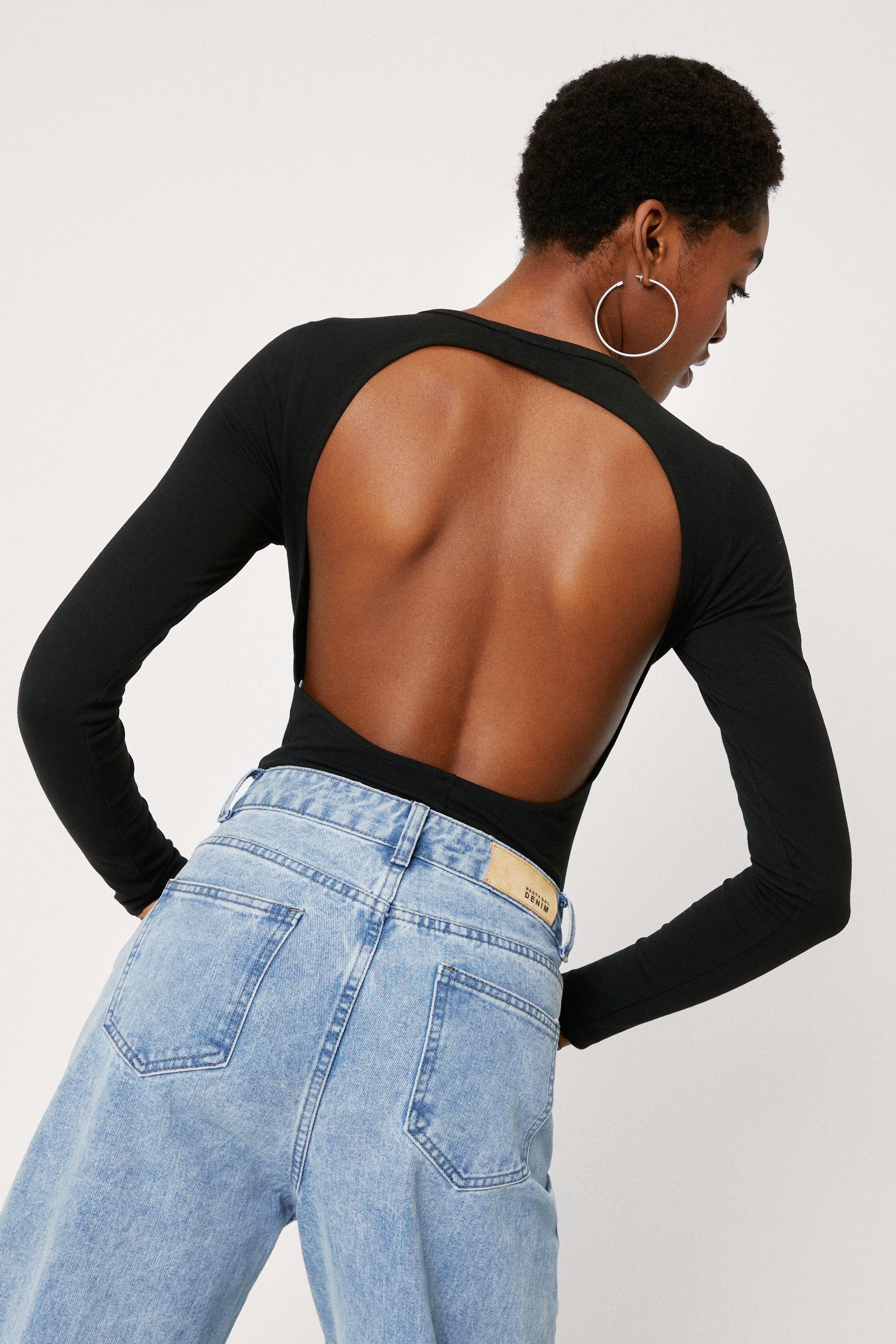 Black open back bodysuit clearance