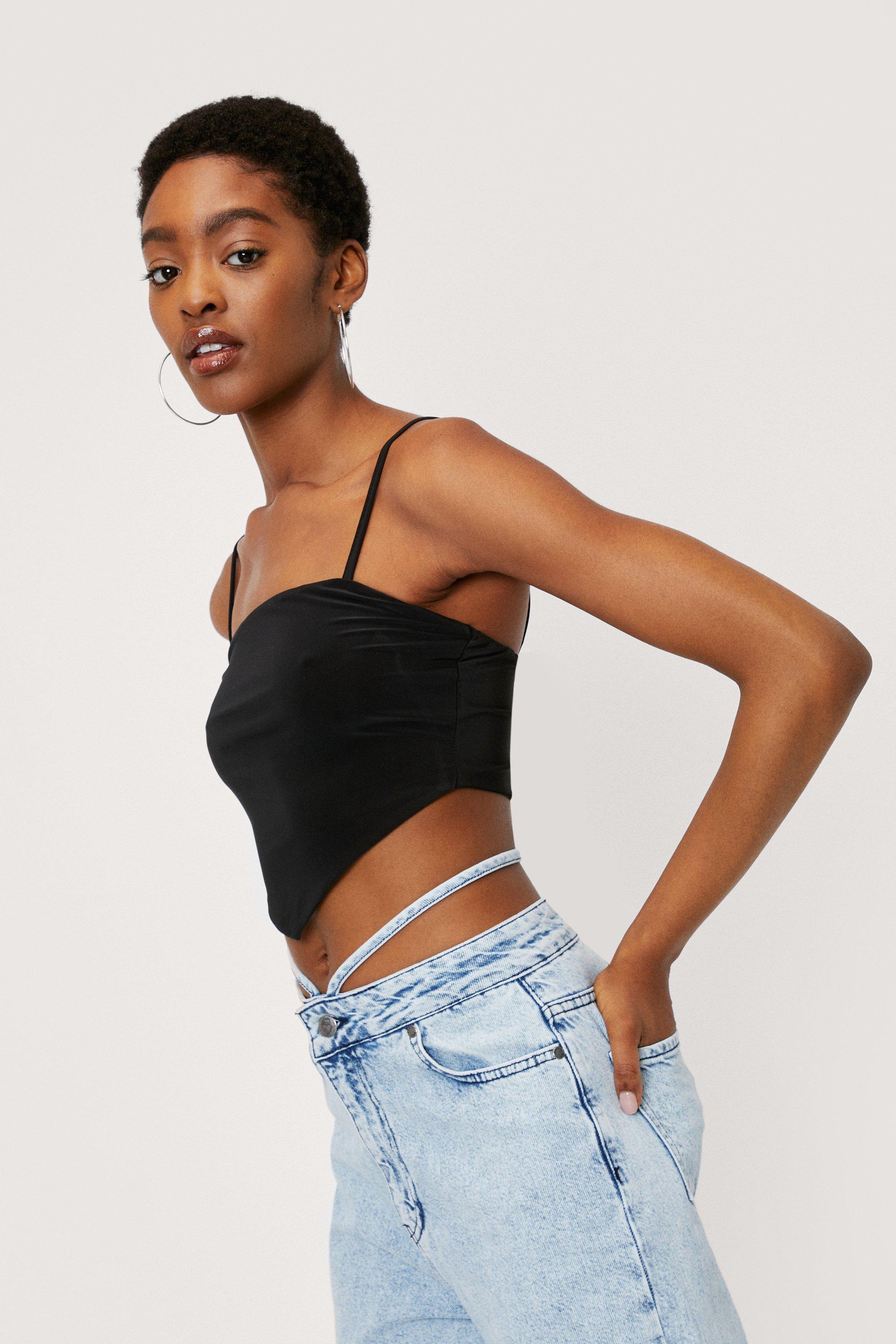 Black Slinky Spaghetti Strap Crop Top