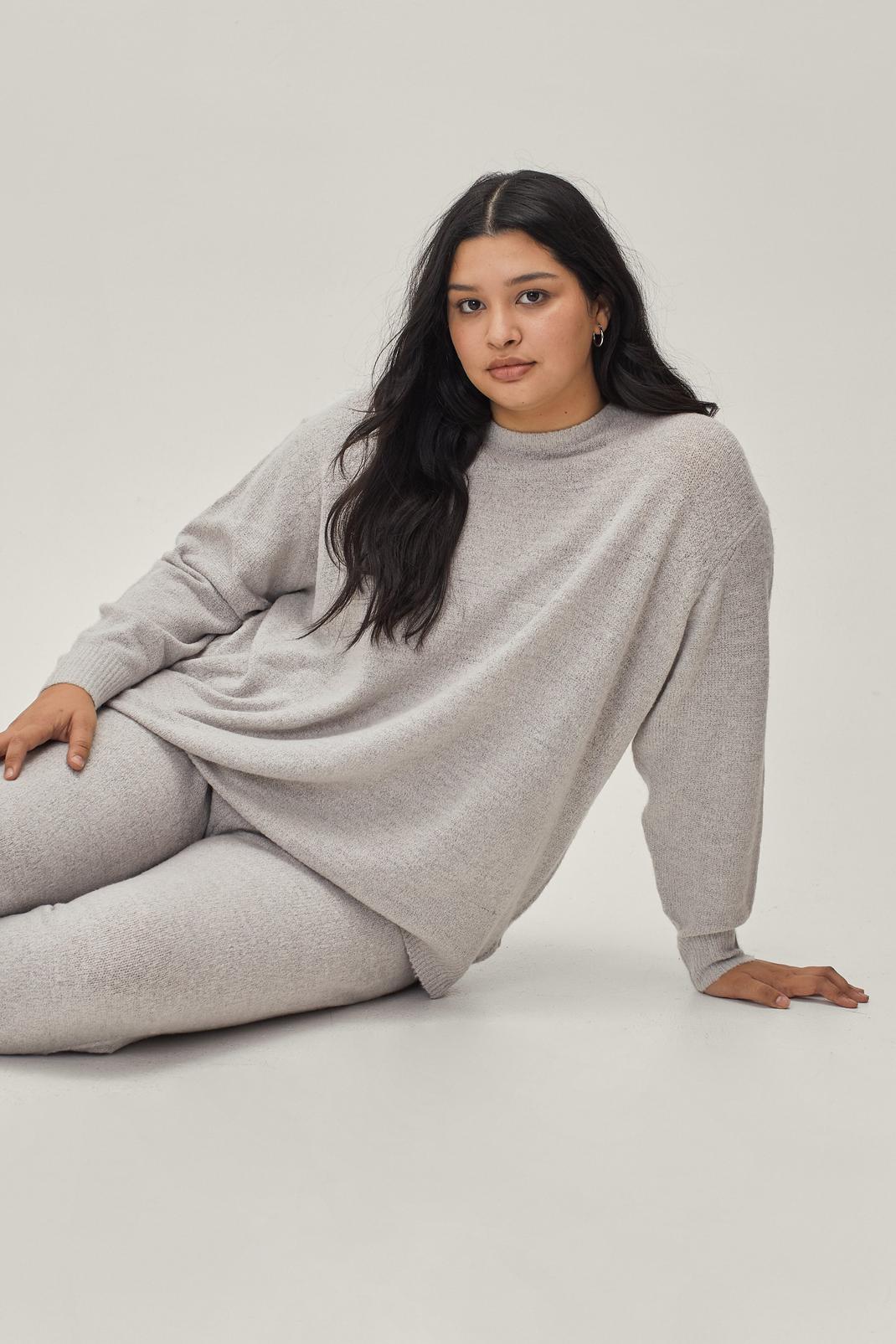 Grey Plus Size Crew Neck Jumper and Joggers Set image number 1
