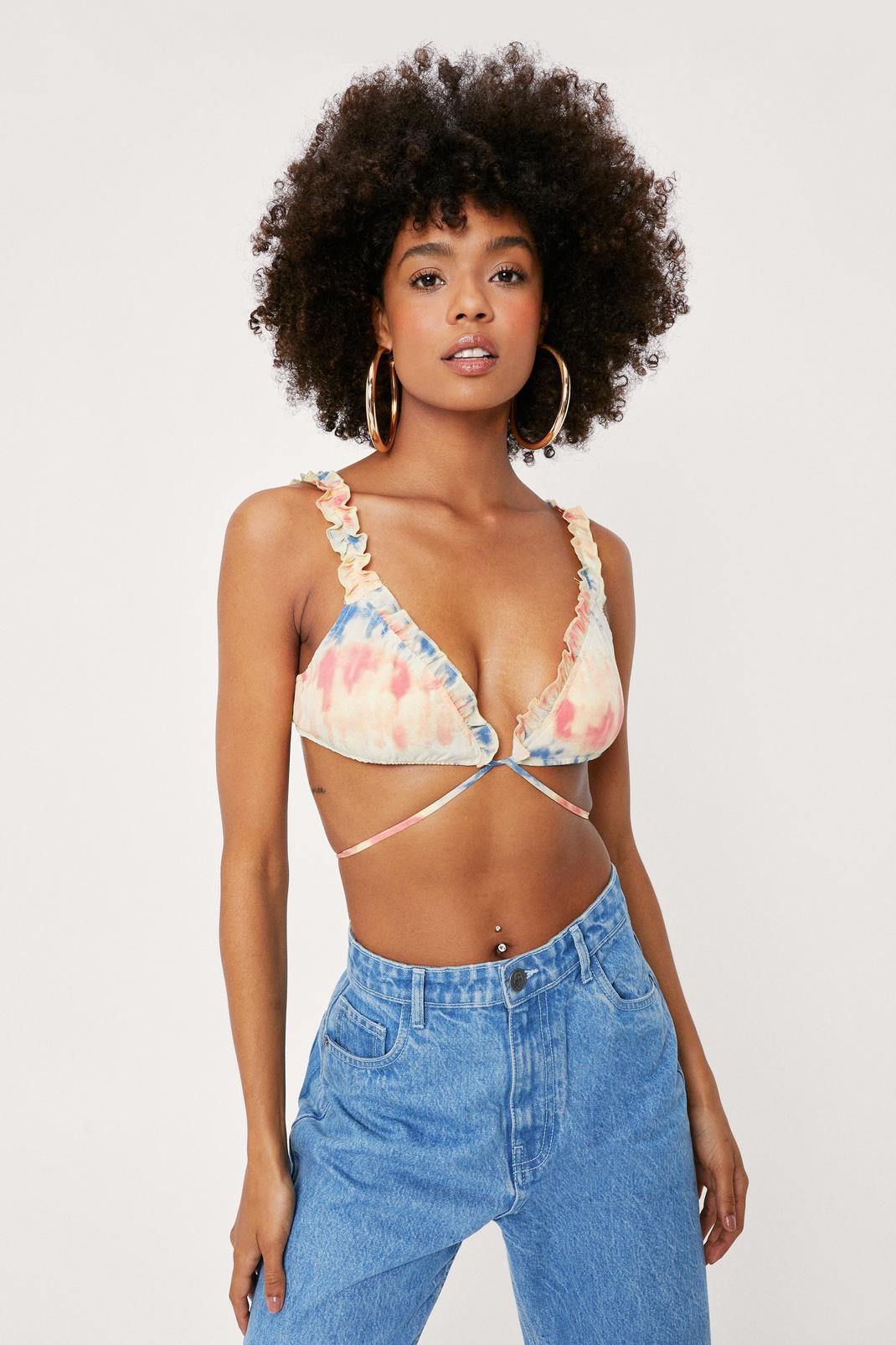 174 Tie Dye Ruffle Strappy Bralette image number 1