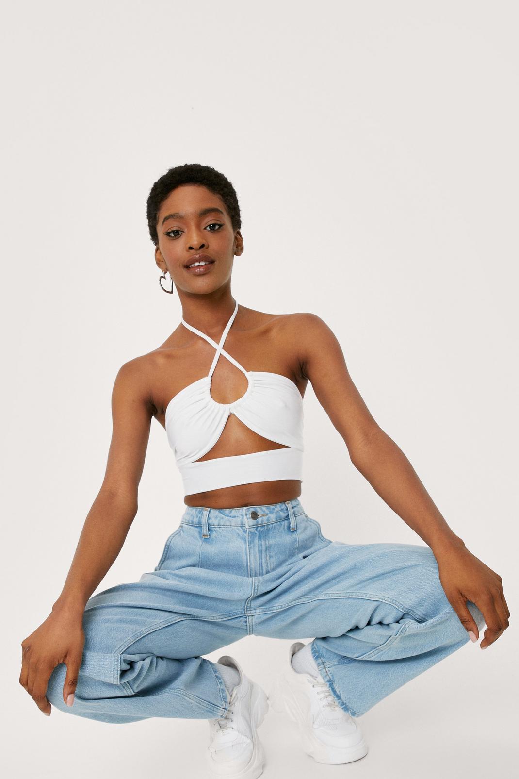 plt brown halter neck slinky crop