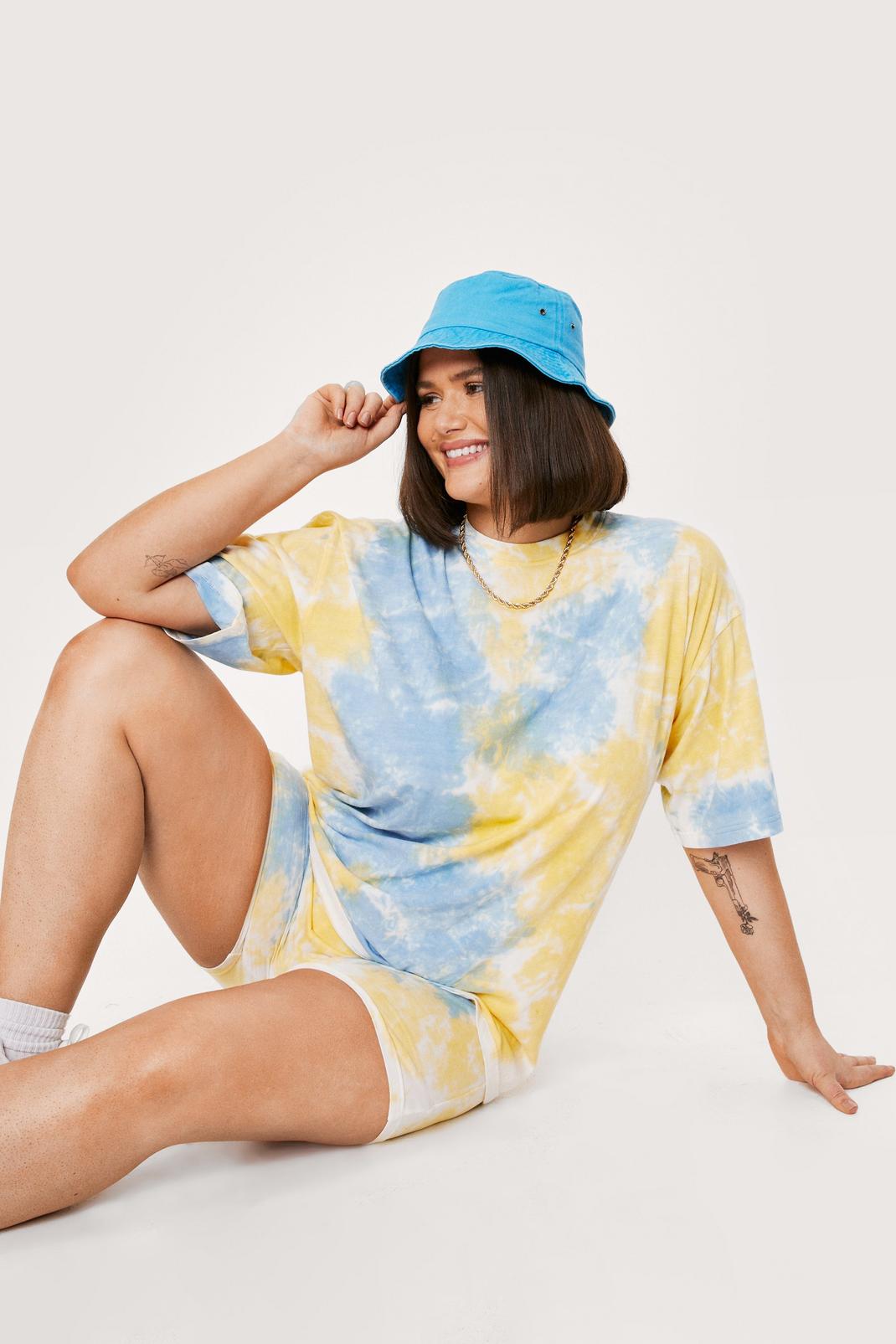 Grande Taille - Ensemble t-shirt ample & cycliste assorti effet tie dye, Yellow image number 1