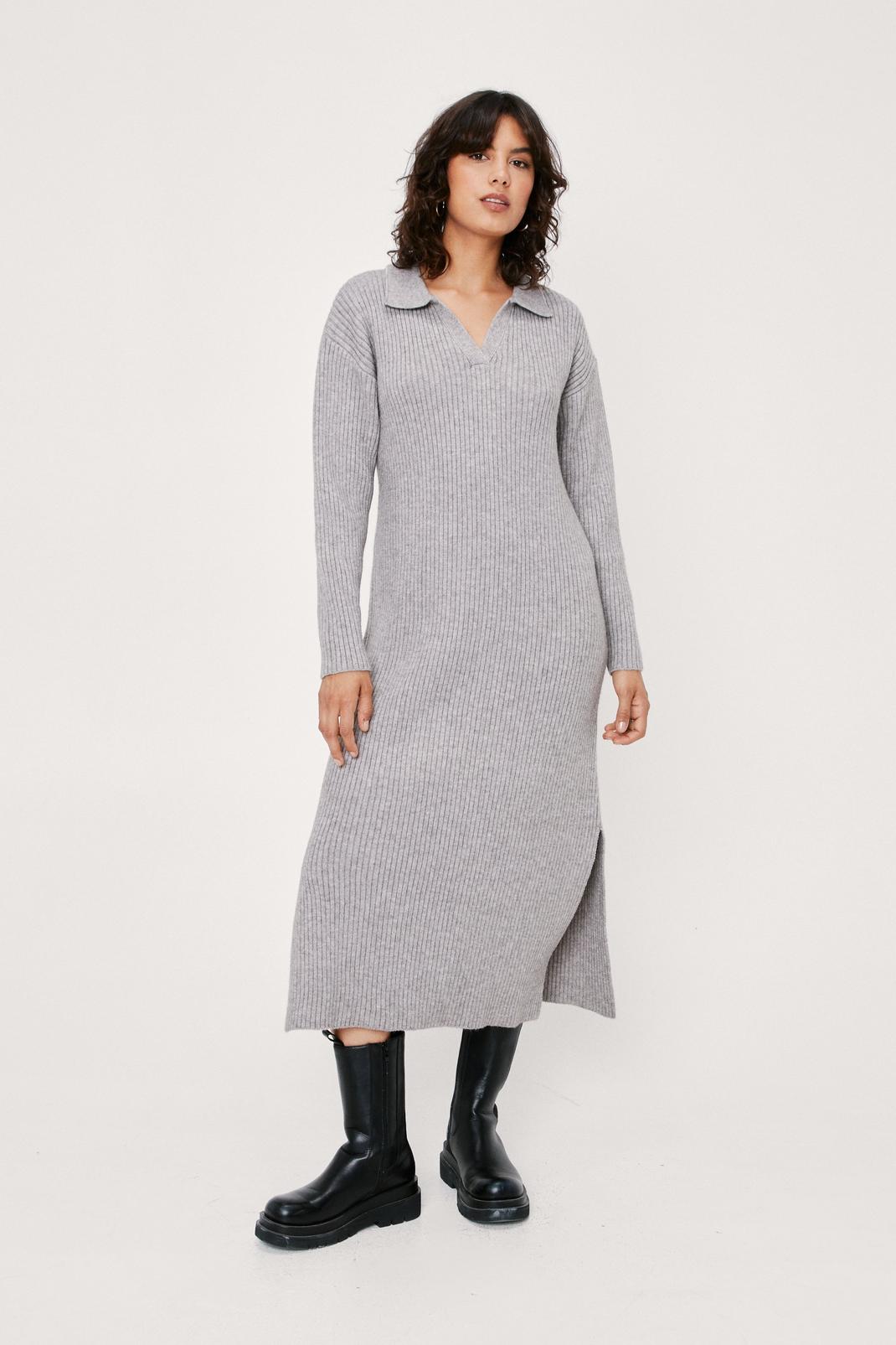 131 Collar Knitted Ribbed Midi Jumper Dress image number 2