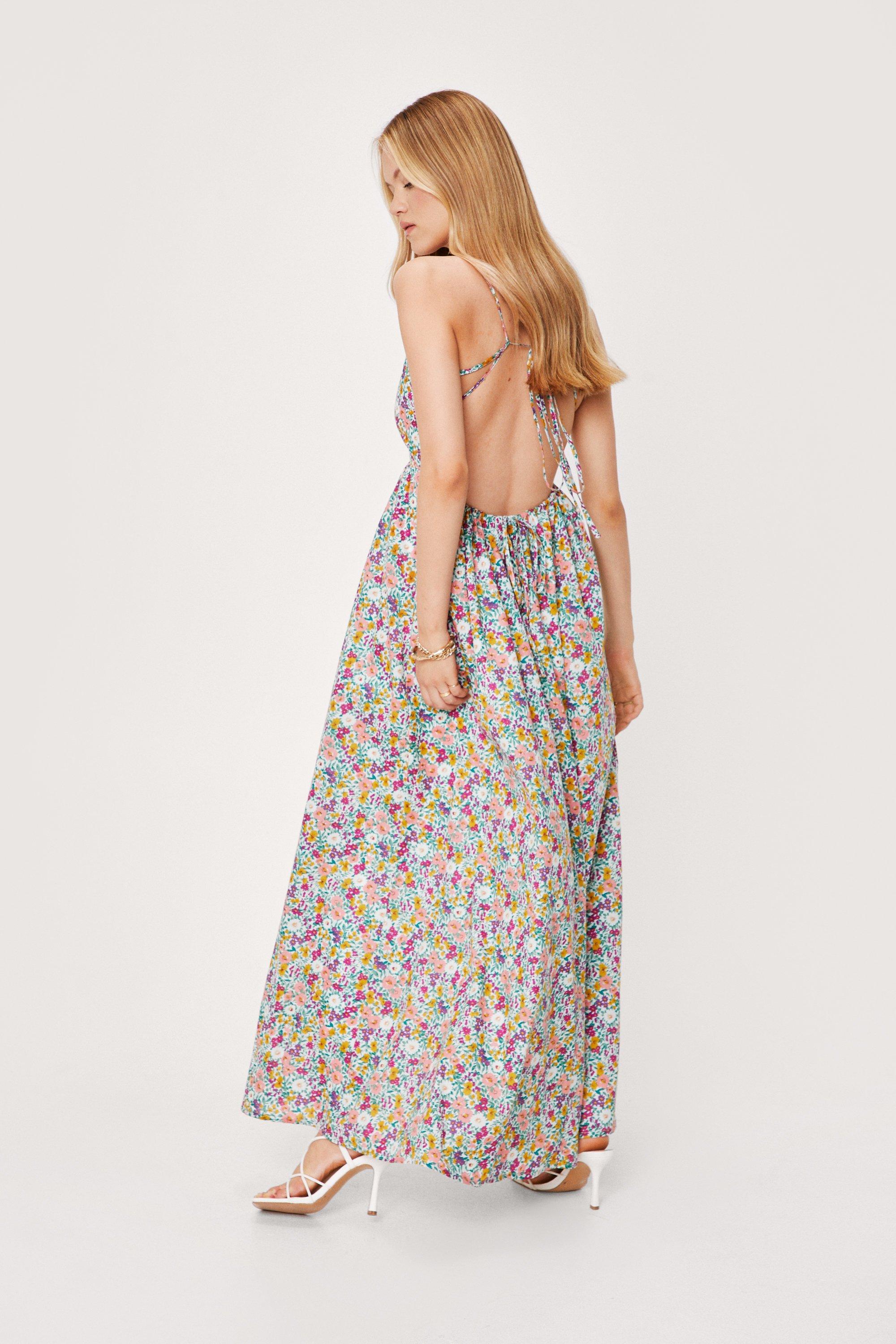 Mixed Print Open Back Maxi Dress