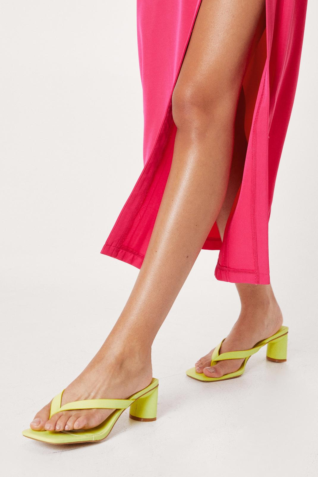 Lime Faux Leather Toe Thong Heeled Mules image number 1