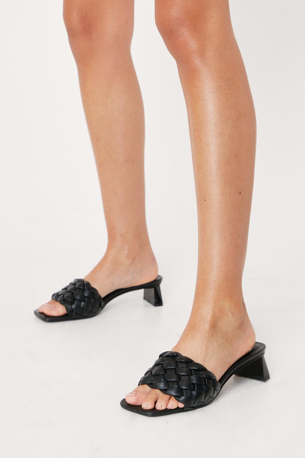 Black Faux Leather Woven Heeled Mules image number 1