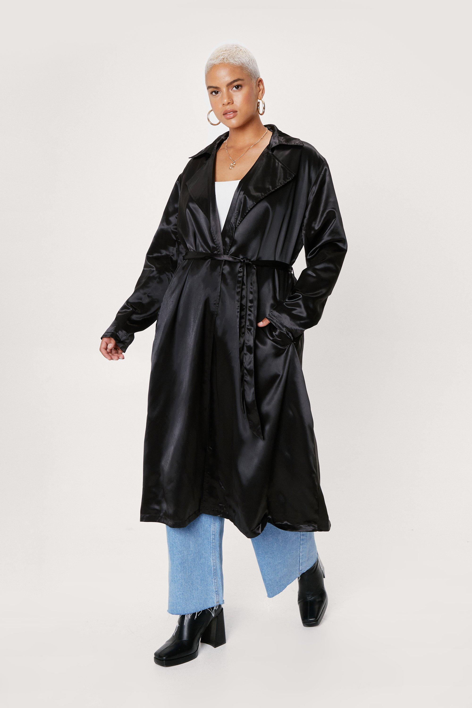 Plus Size Satin Trench Coat