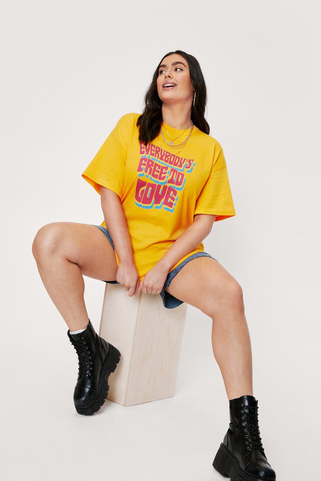 Mustard Plus Size Free to Love Graphic T-Shirt image number 1