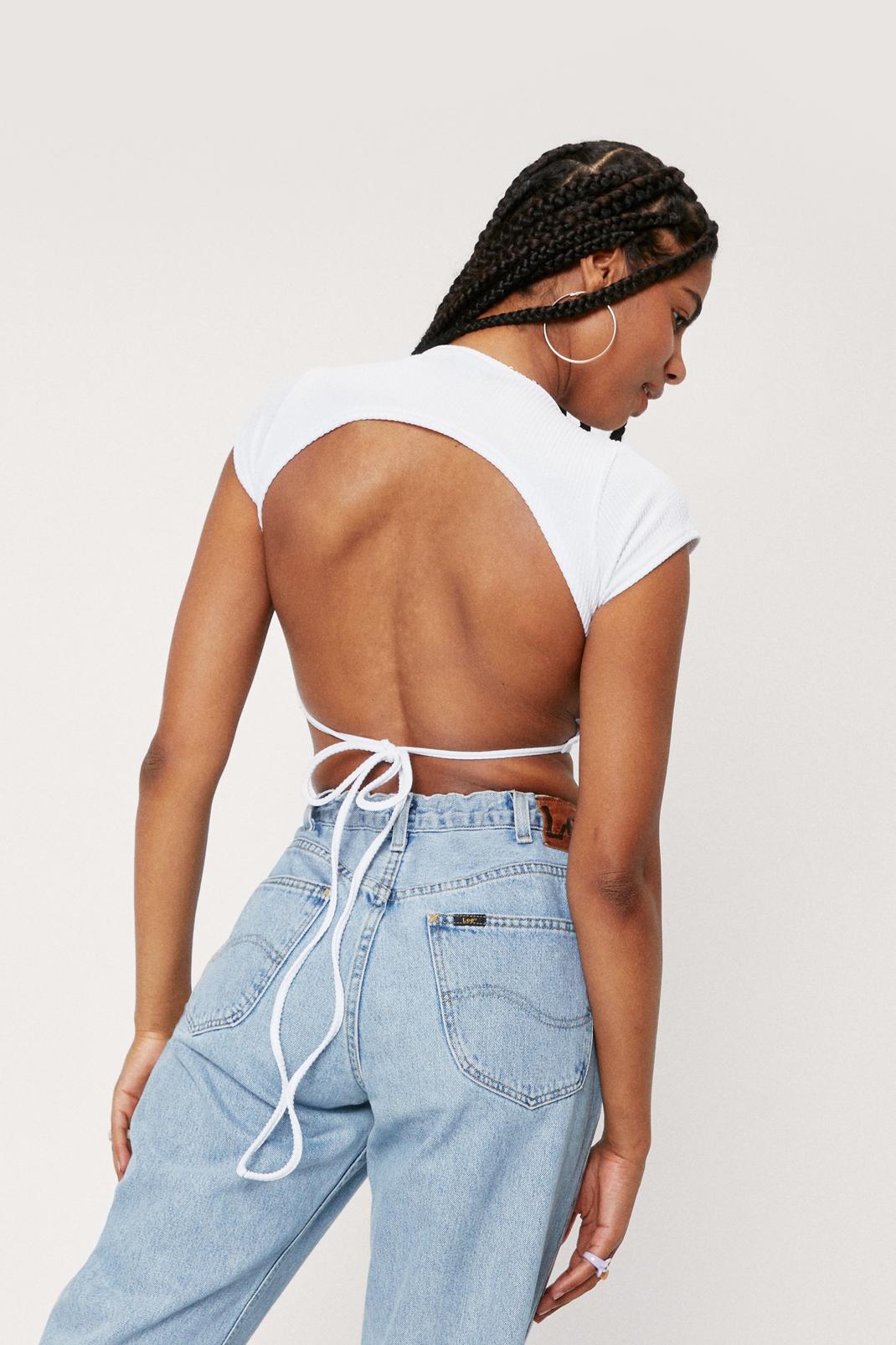 White Backless Tie Crop Top image number 1