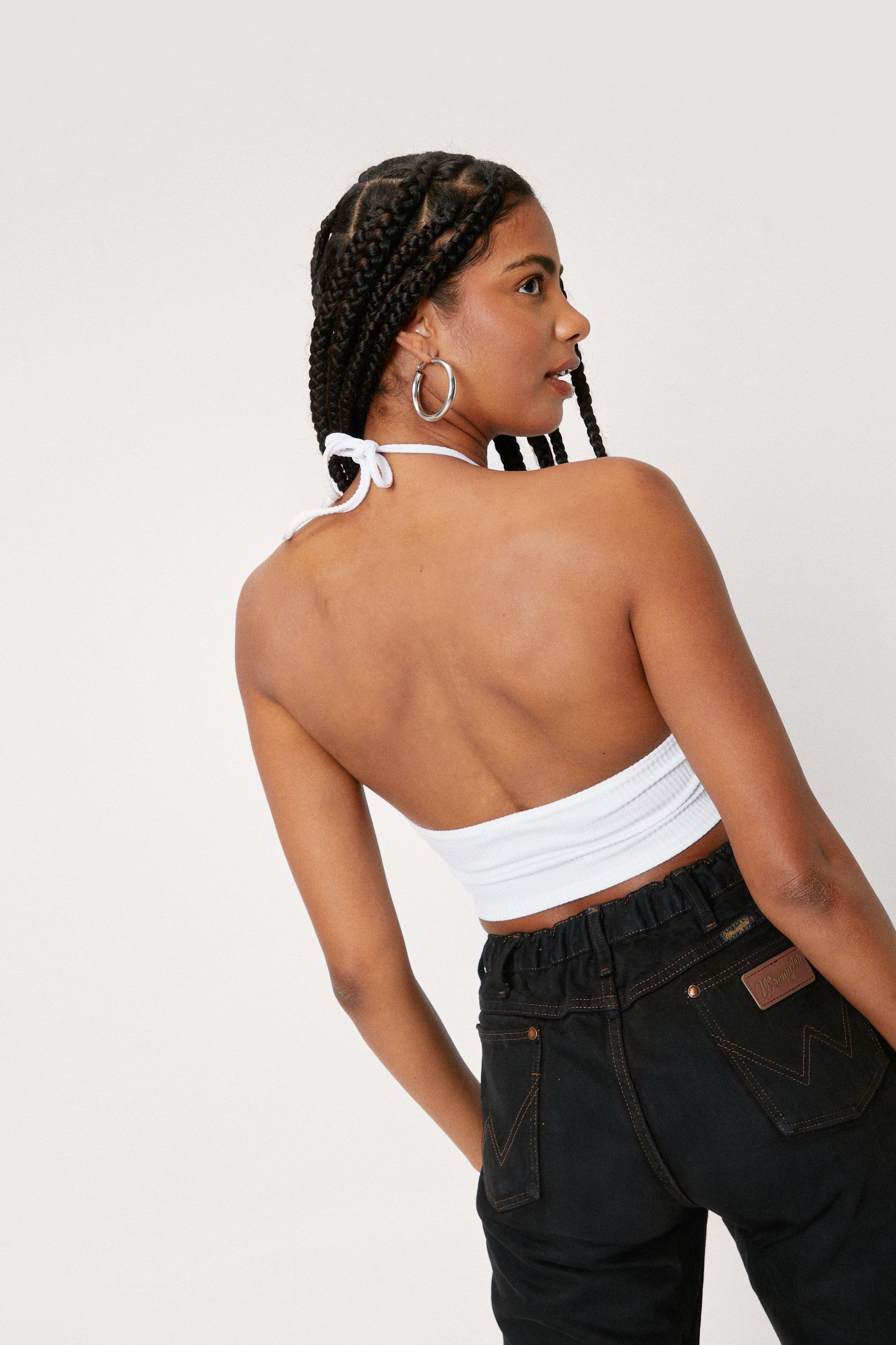 Ribbed Keyhole Cut Out Halter Crop Top