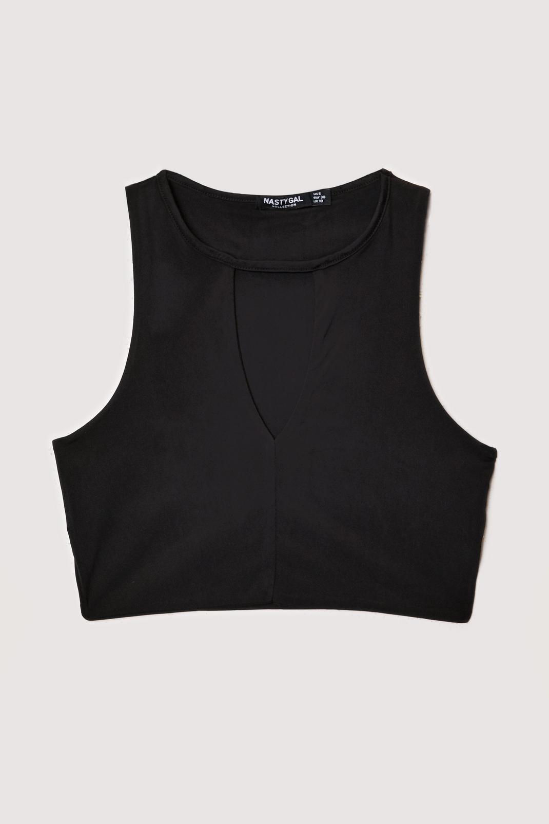 Black Sleeveless Keyhole Cut Out Crop Top image number 1