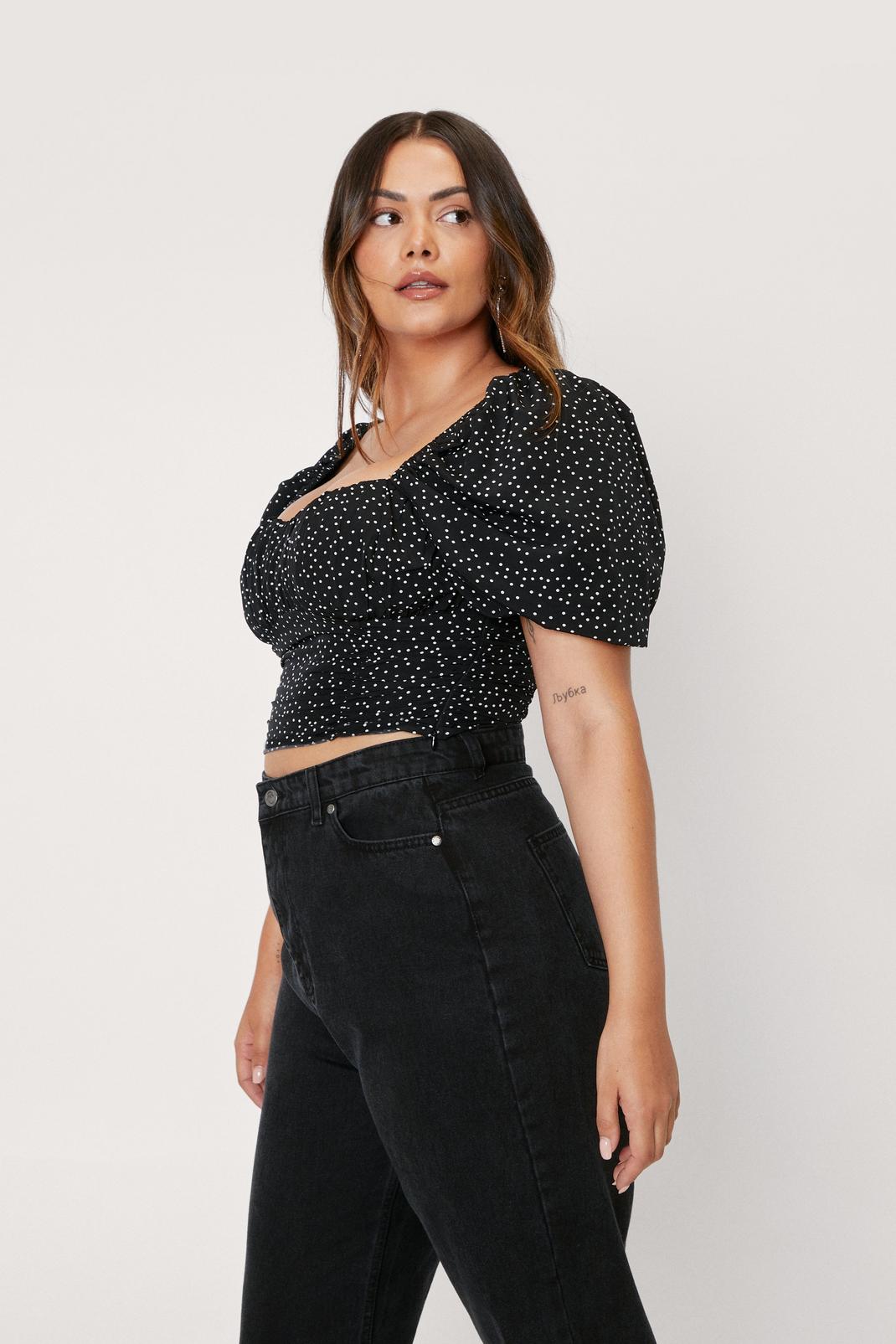 105 Plus Size Puff Sleeve Polka Dot Blouse image number 2