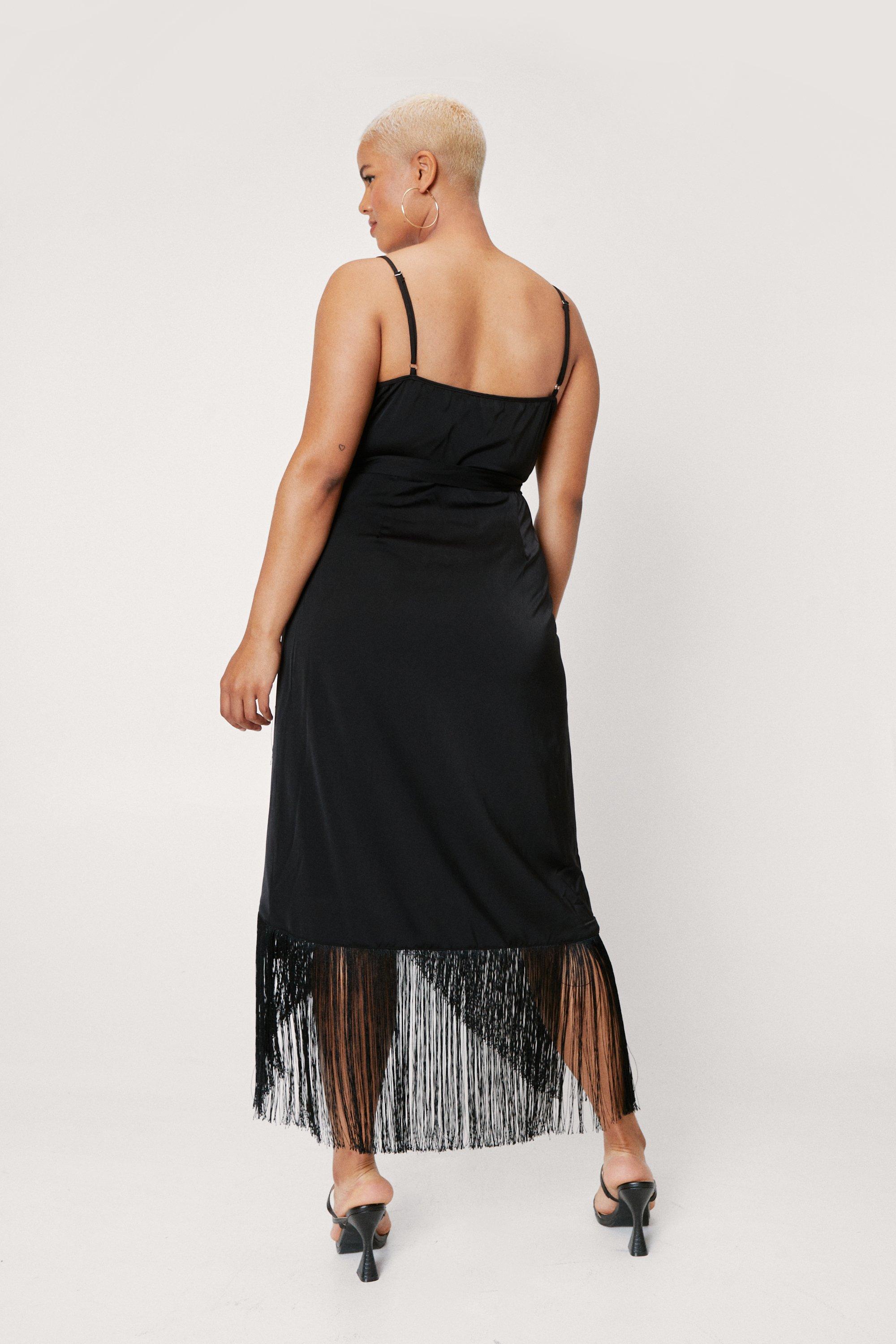 Black fringe midi dress hotsell