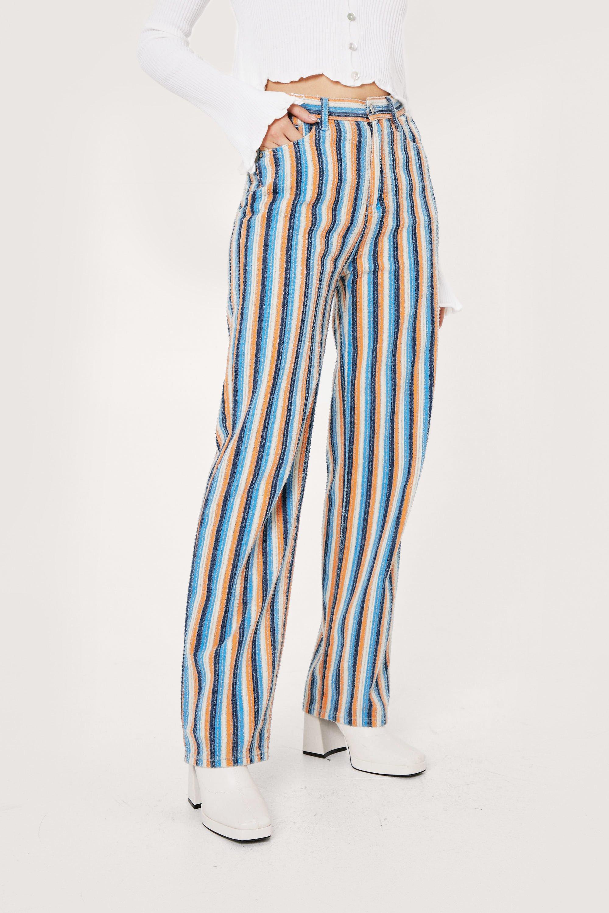 High Waisted Tummy Control Striped Straight Jeans