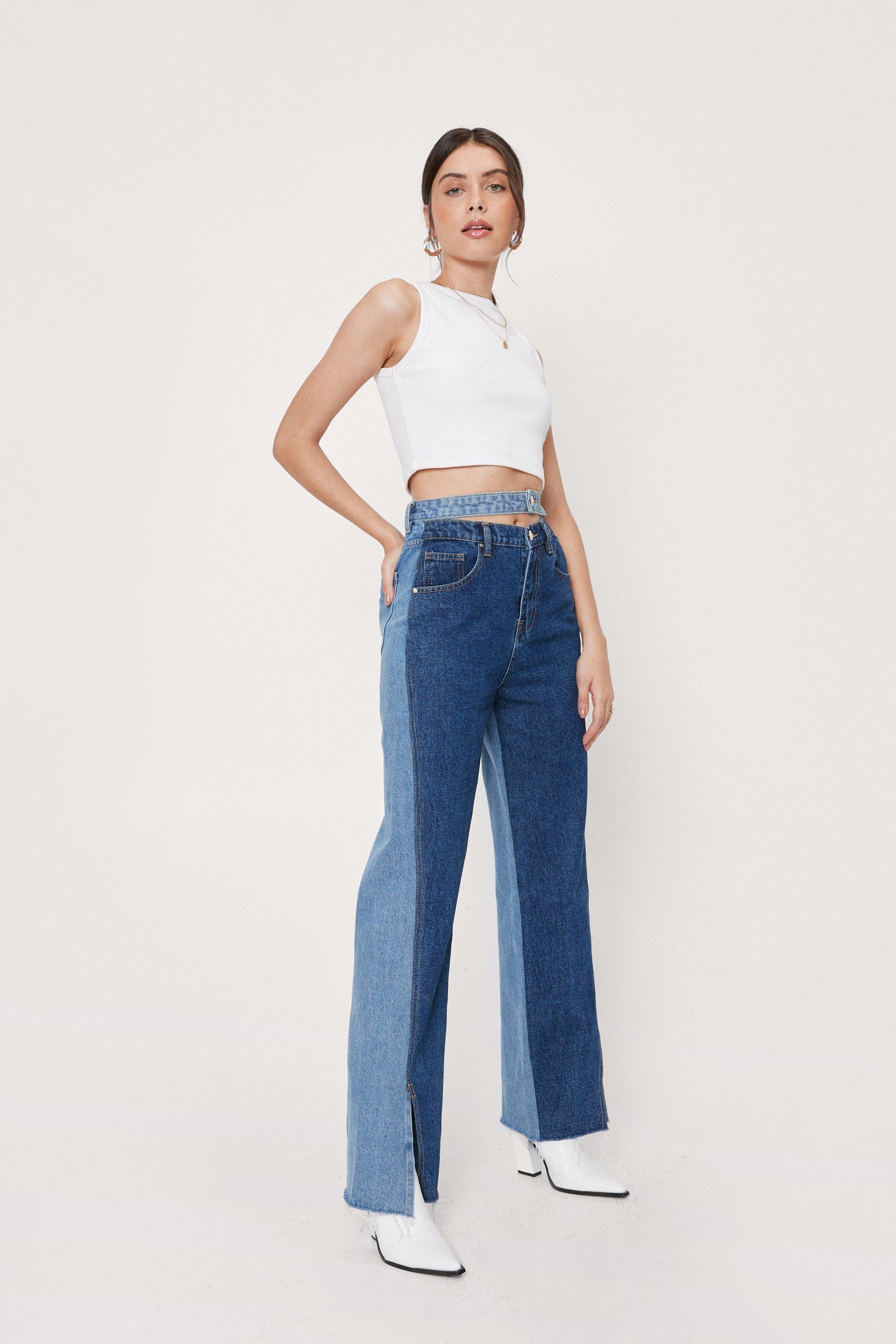 Two-tone double-waisted jeans