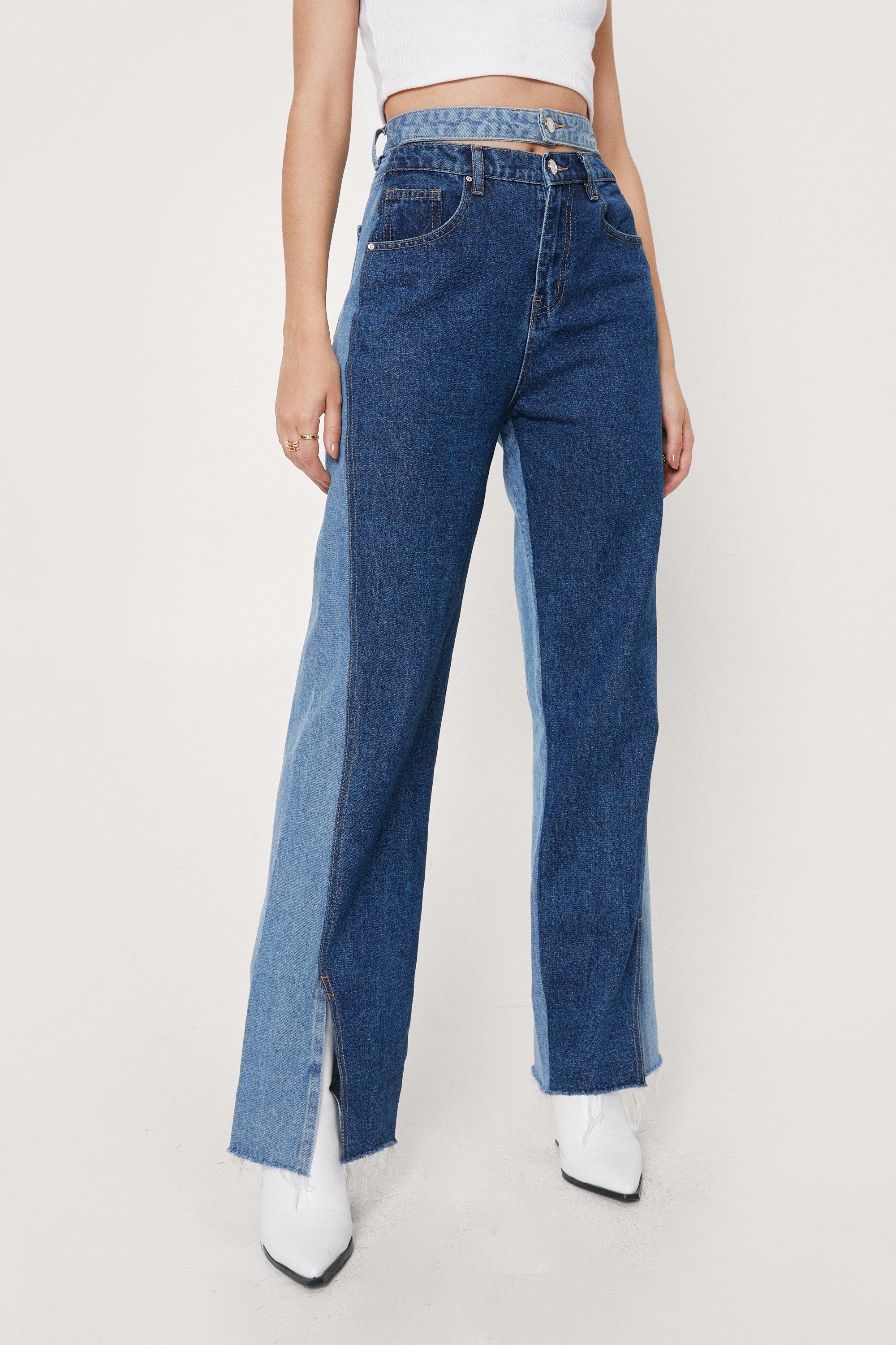 Two-tone double-waistband jeans Natural