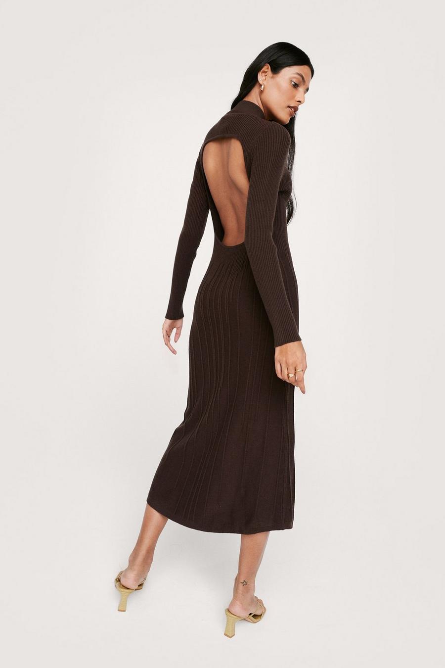 Knitted Ribbed Bias Cut Open Back Midi Dress
