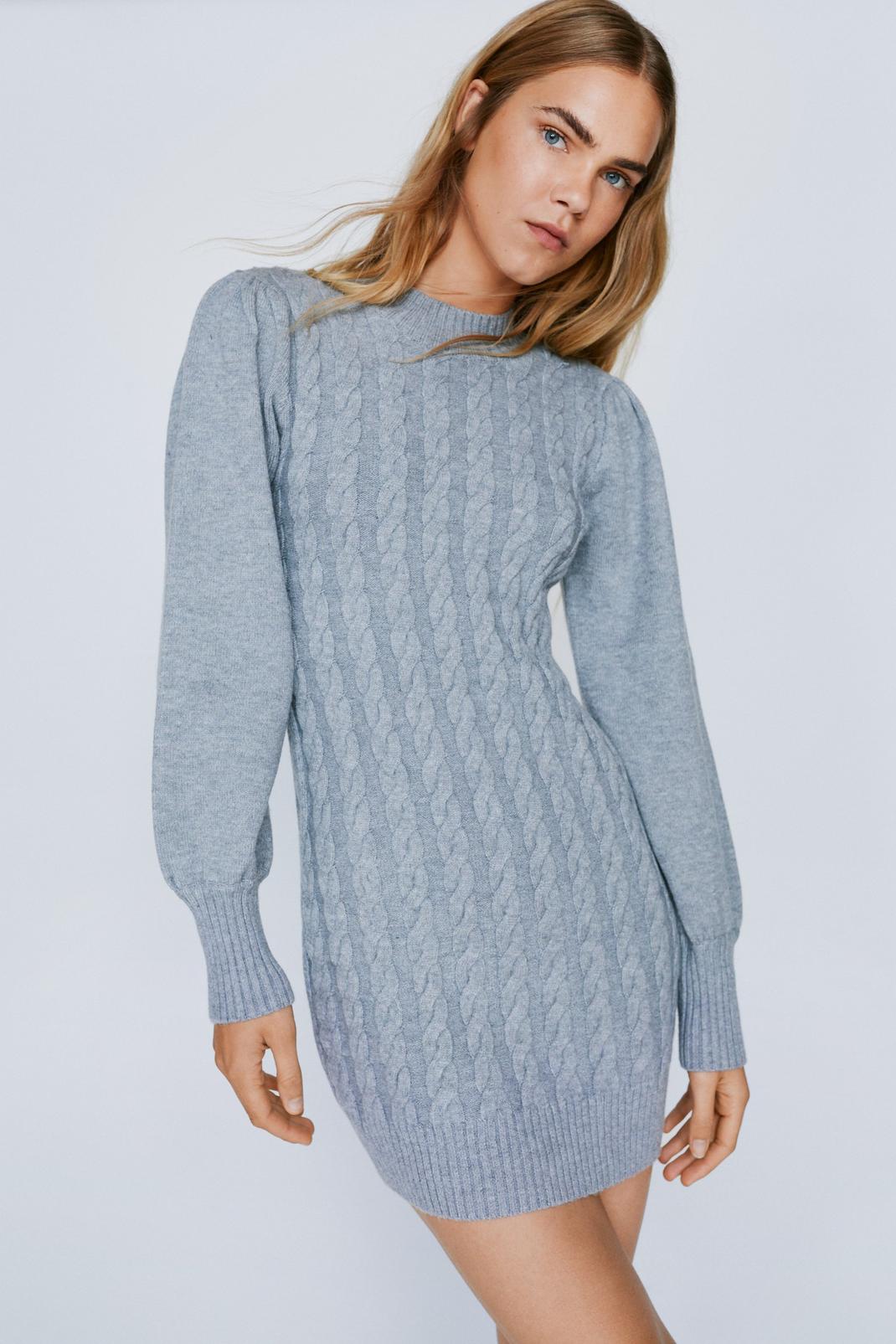 Grey Recycled Cable Sweater Dress image number 1