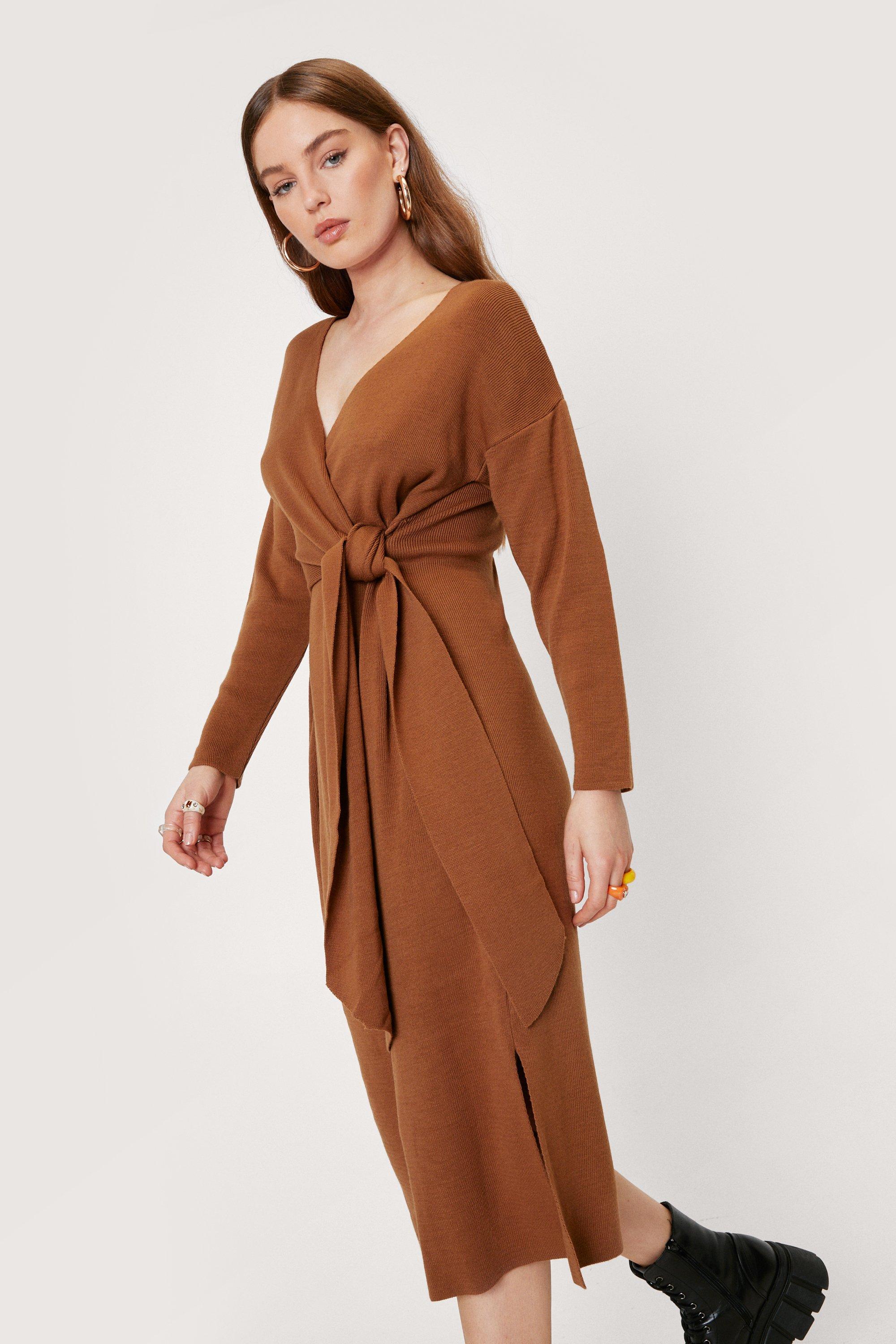 Tie wrap midi outlet dress