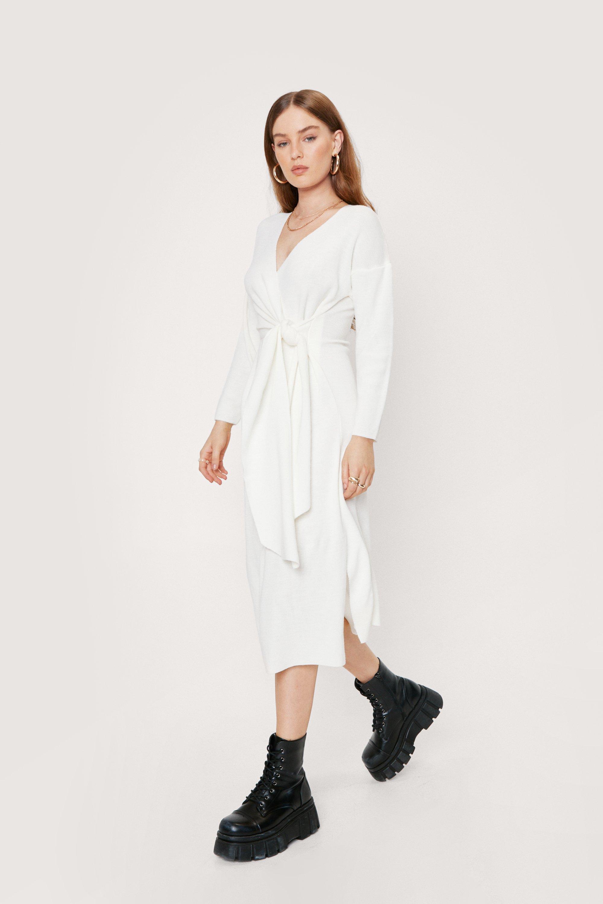 Knitted Wrap Tie Midi Dress