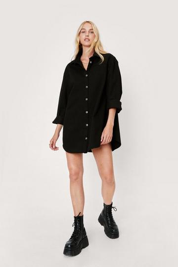 Oversized Button Down Denim Shirt Dress black