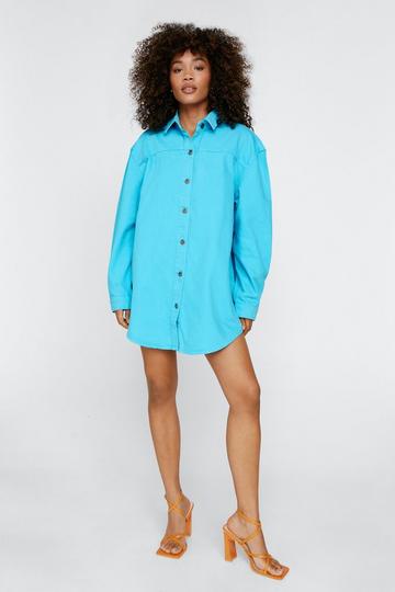 Oversized Button Down Denim Shirt Dress blue