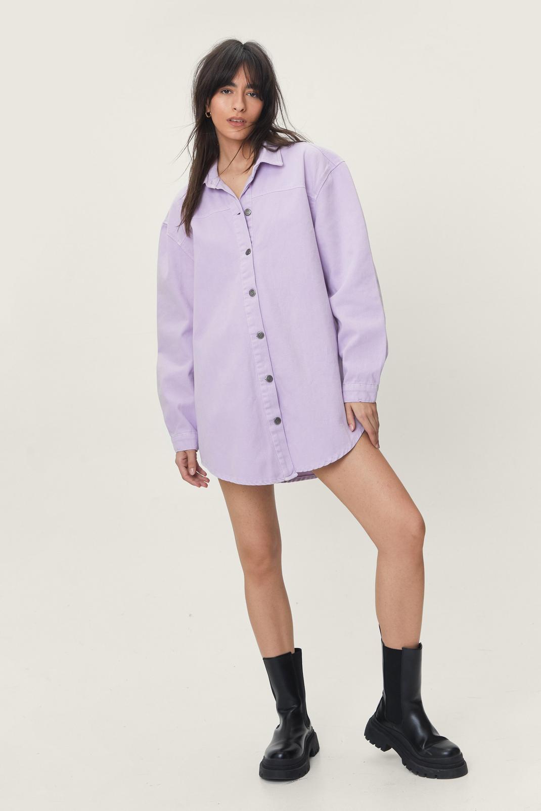 Lilac Oversized Button Down Denim Shirt Dress image number 1