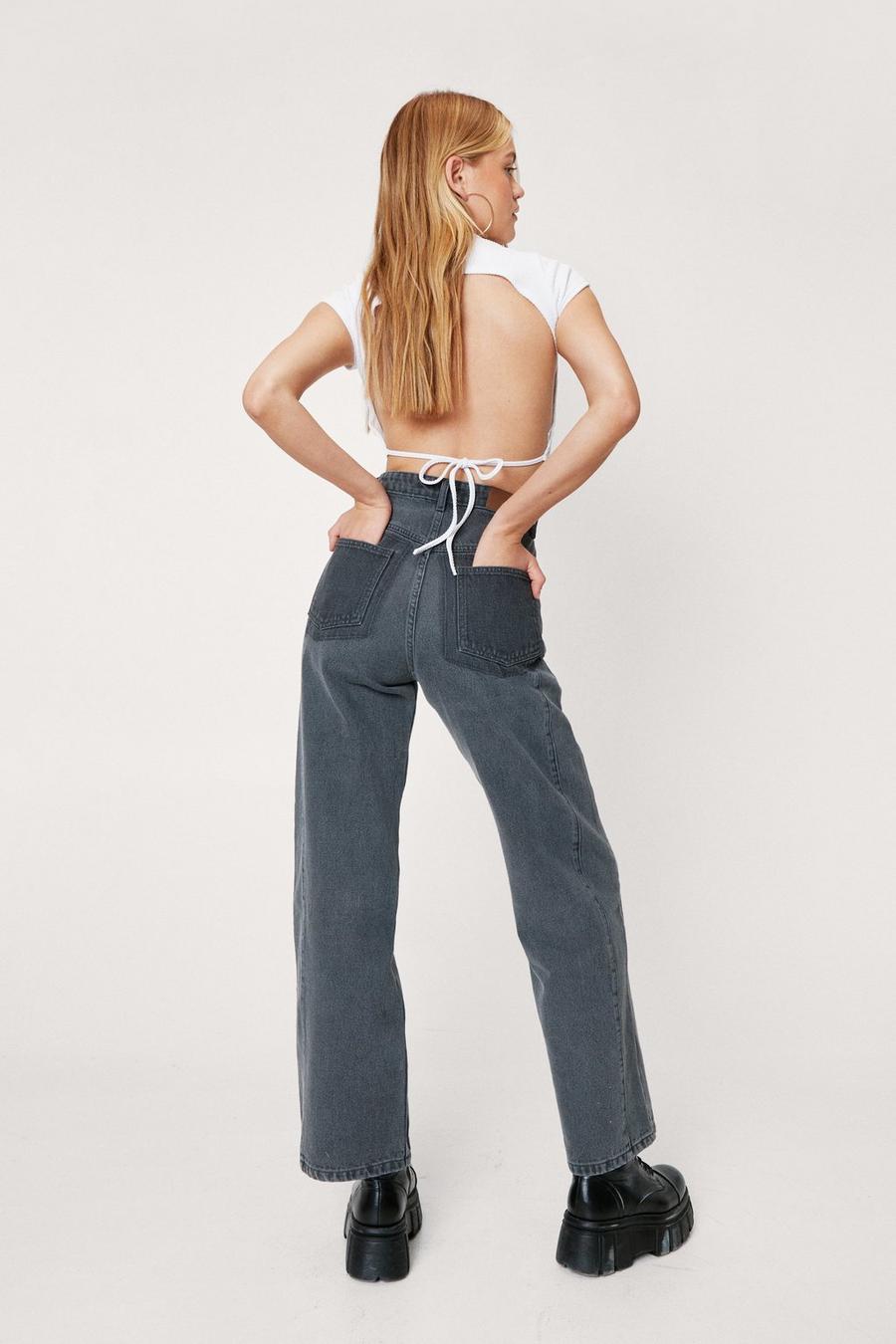 Two Tone High Waisted Wide Leg Jeans