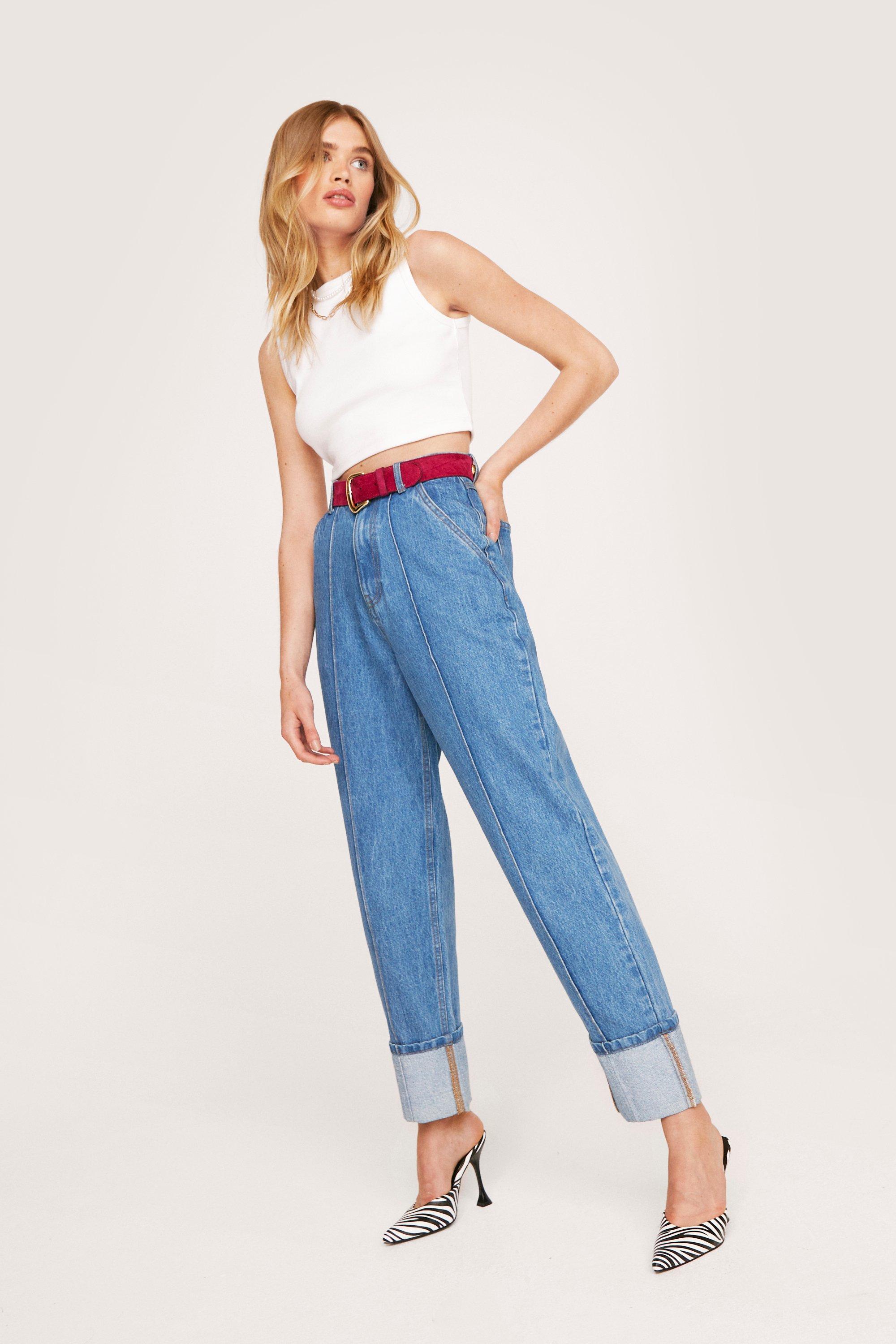 High Waist Slouchy Jeans With Front Seam