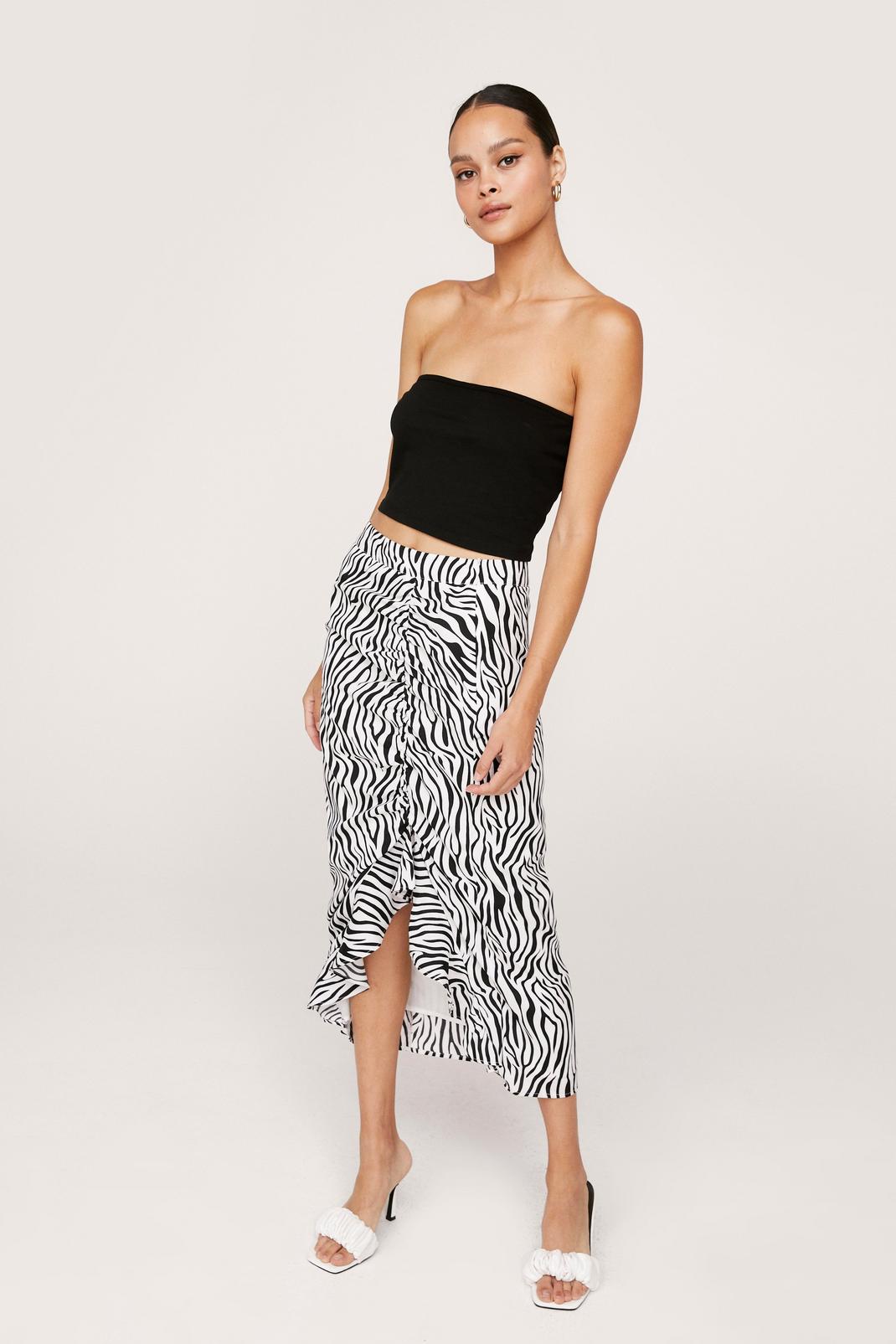 Zebra Print Ruched Midi Skirt image number 1