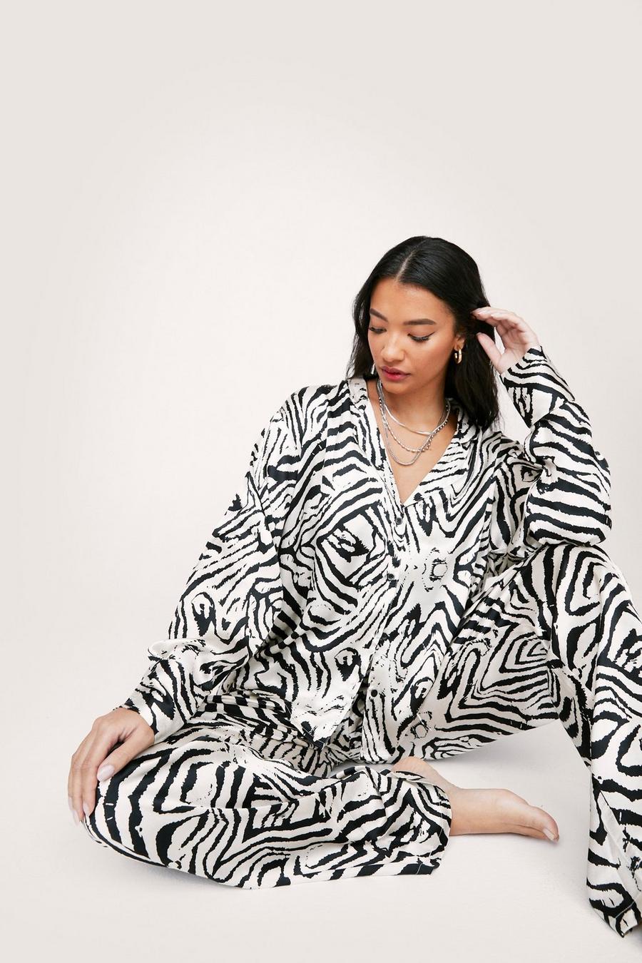 Satin Zebra Oversized Shirt and Trousers Pyjama Set