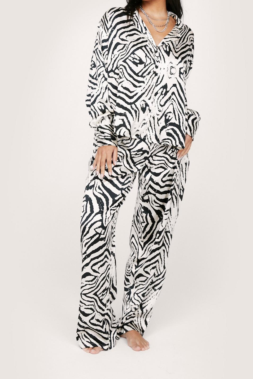 Satin Zebra Oversized Shirt and Pants Pajama Set | Nasty Gal