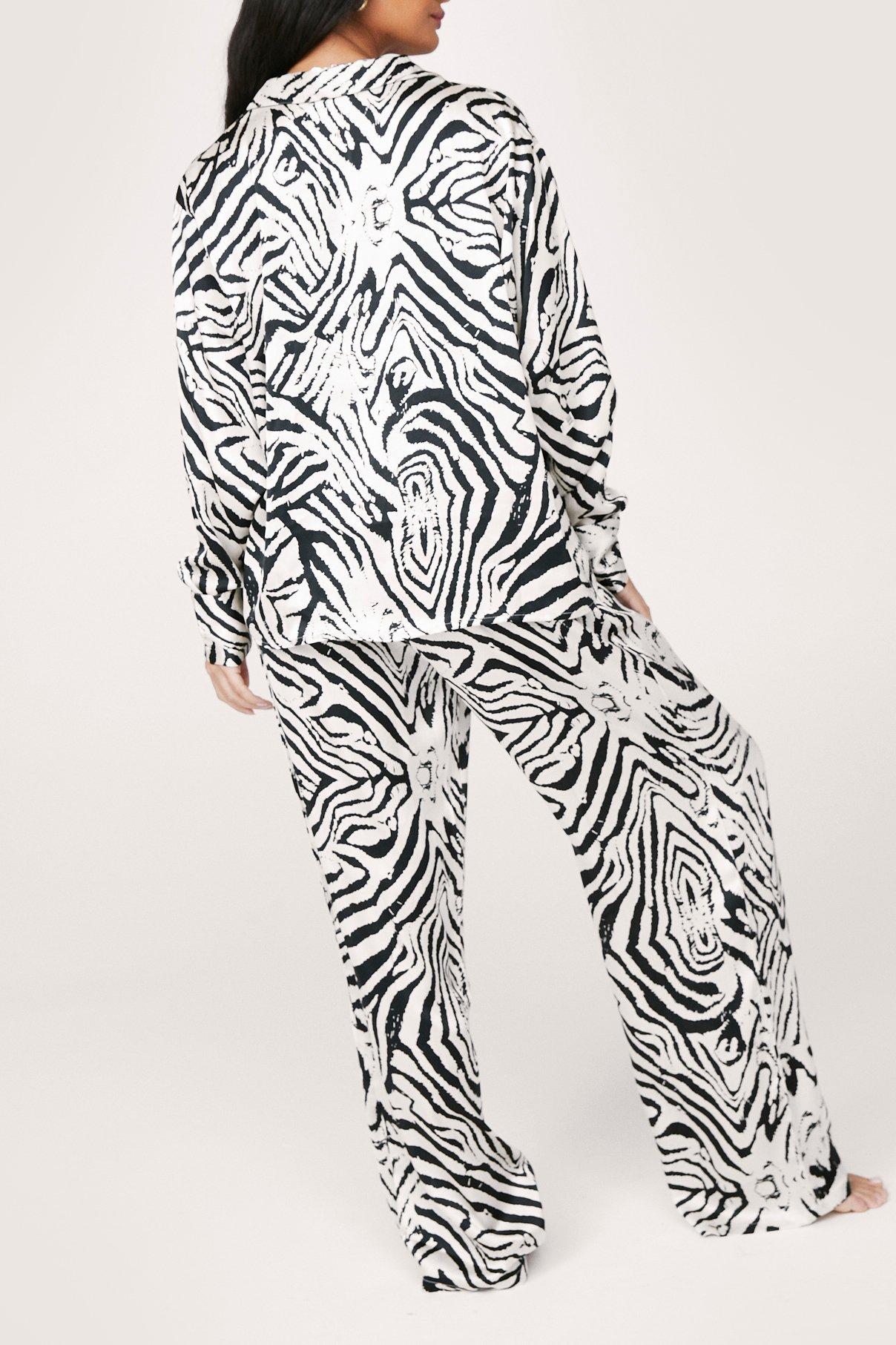 Satin Zebra Oversized Shirt and Pants Pajama Set