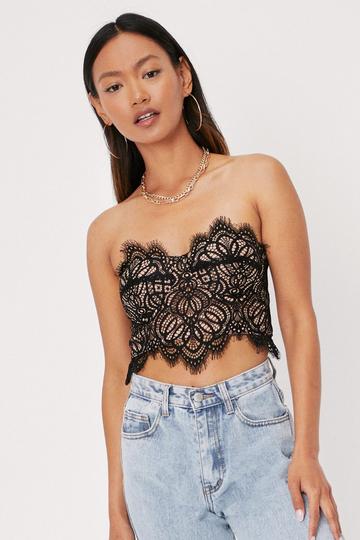 Black Petite Strapless Lace Cropped Corset Top