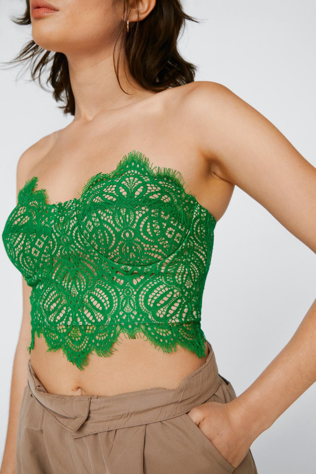 Bright green Petite Strapless Lace Cropped Corset Top image number 1