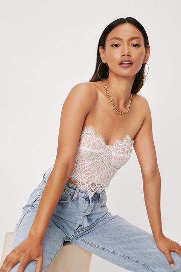 White Petite Strapless Lace Cropped Corset Top