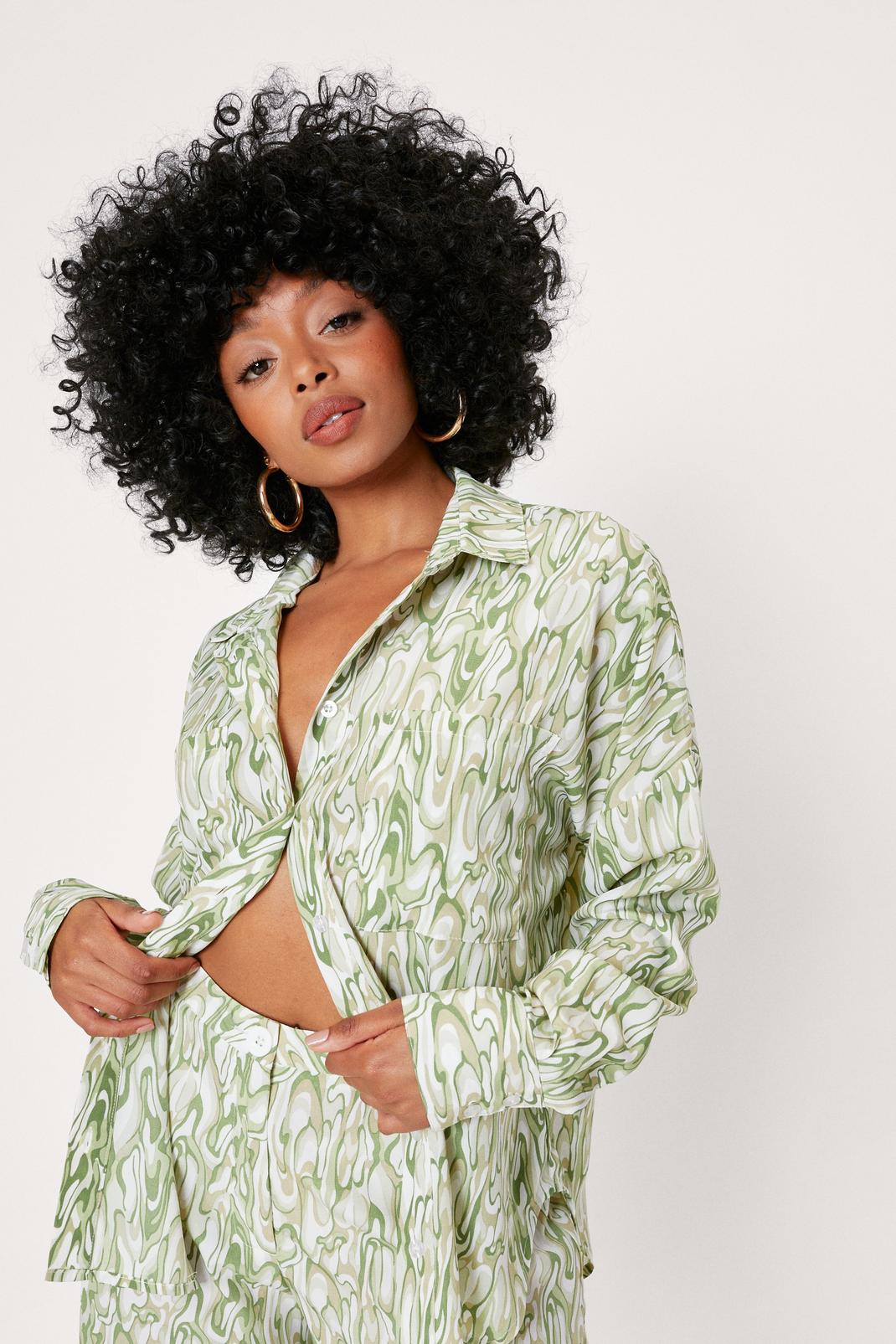 Green Petite Abstract Print Oversized Shirt image number 1