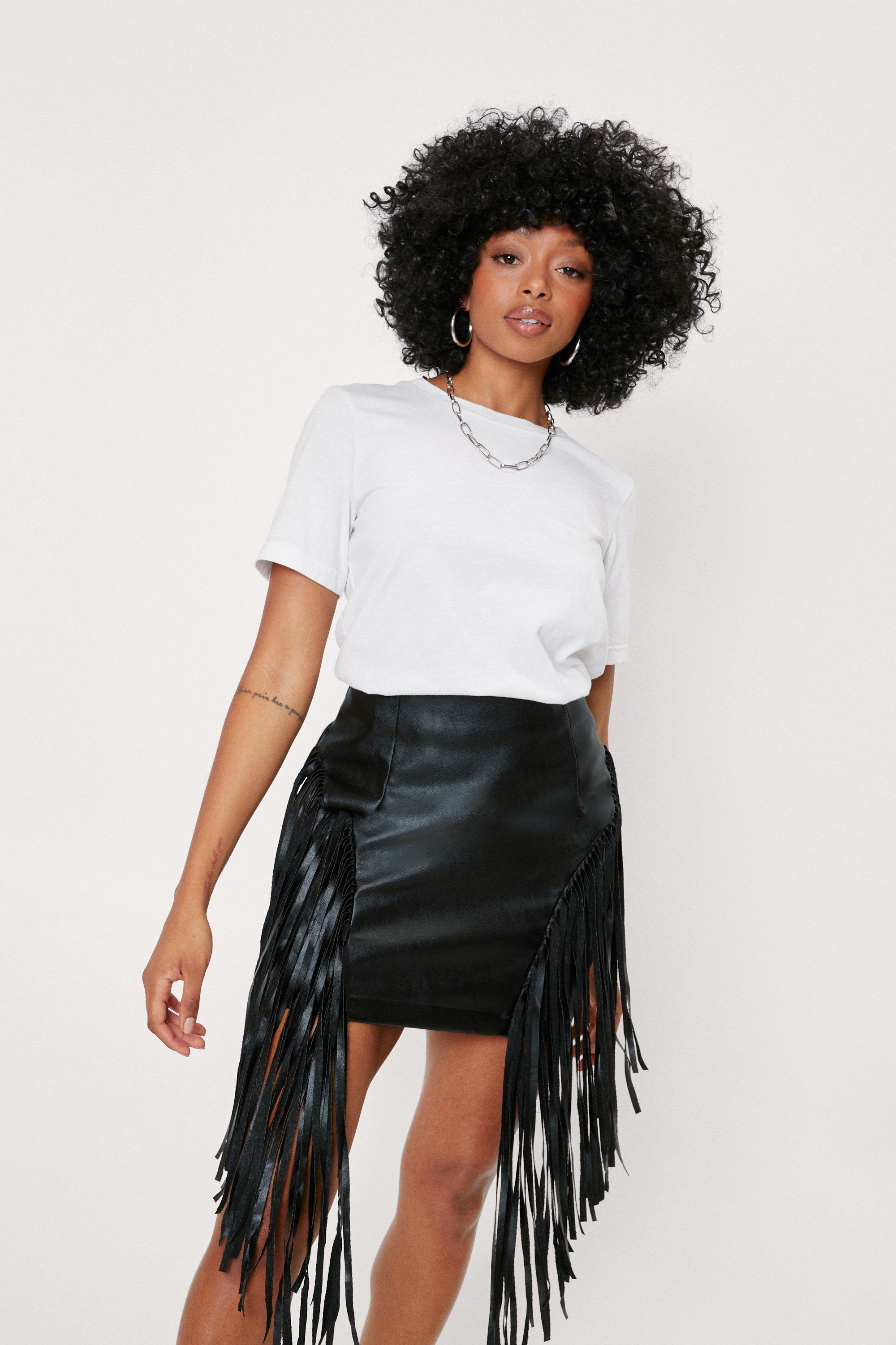 Wild Side Faux Leather Fringe Skirt - Black, Fashion Nova, Skirts