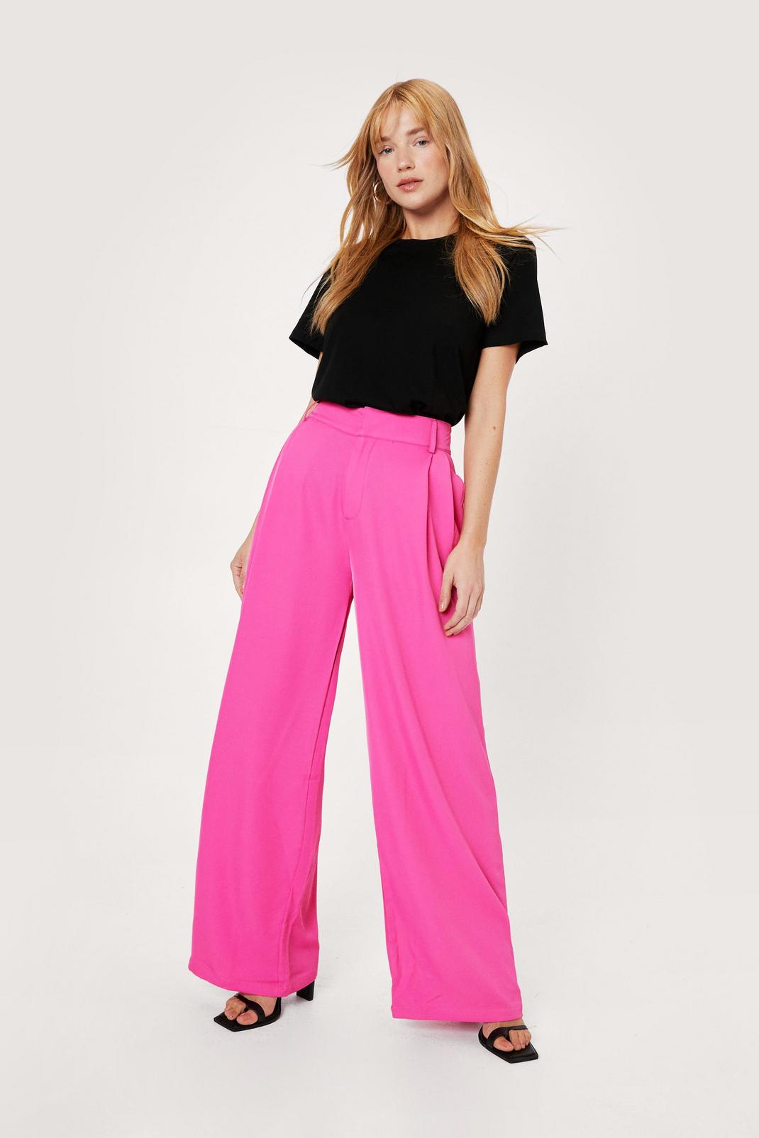 Petite - Pantalon large à taille haute et détails plissés, Hot pink image number 1
